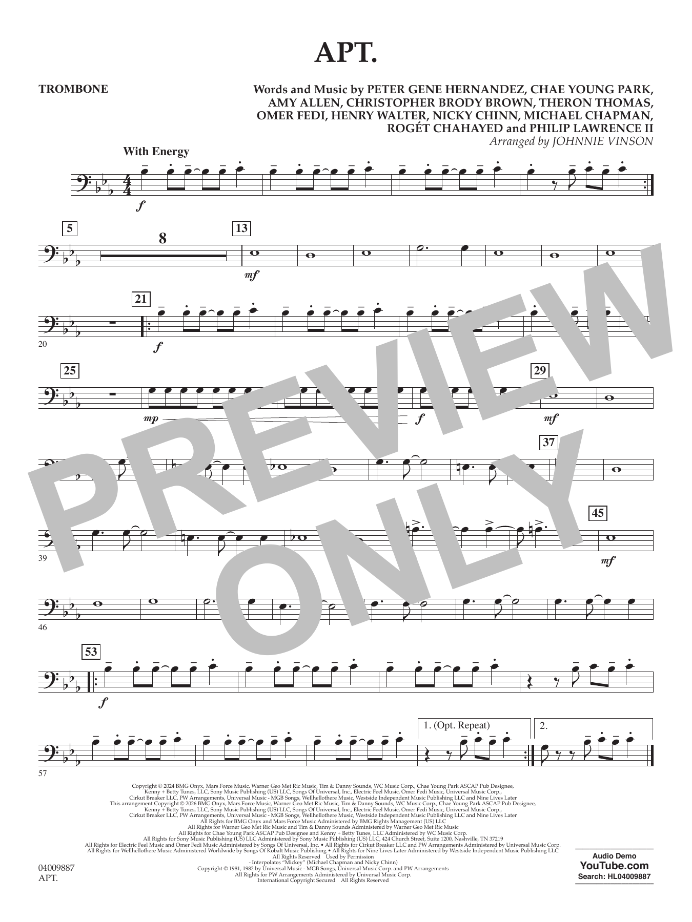 APT. (arr. Johnnie Vinson) - Trombone
