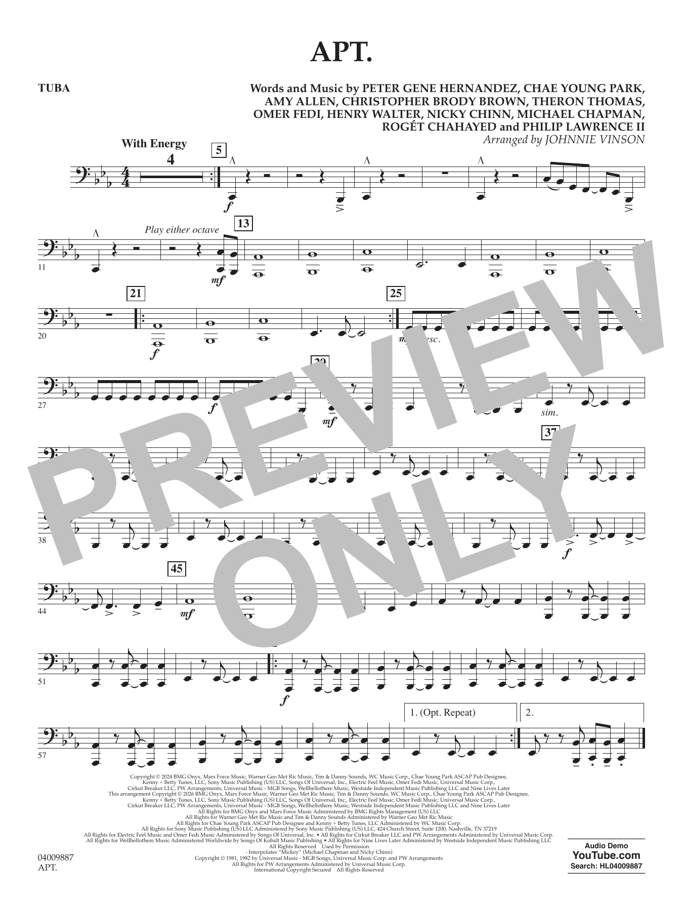 APT. (arr. Johnnie Vinson) - Tuba