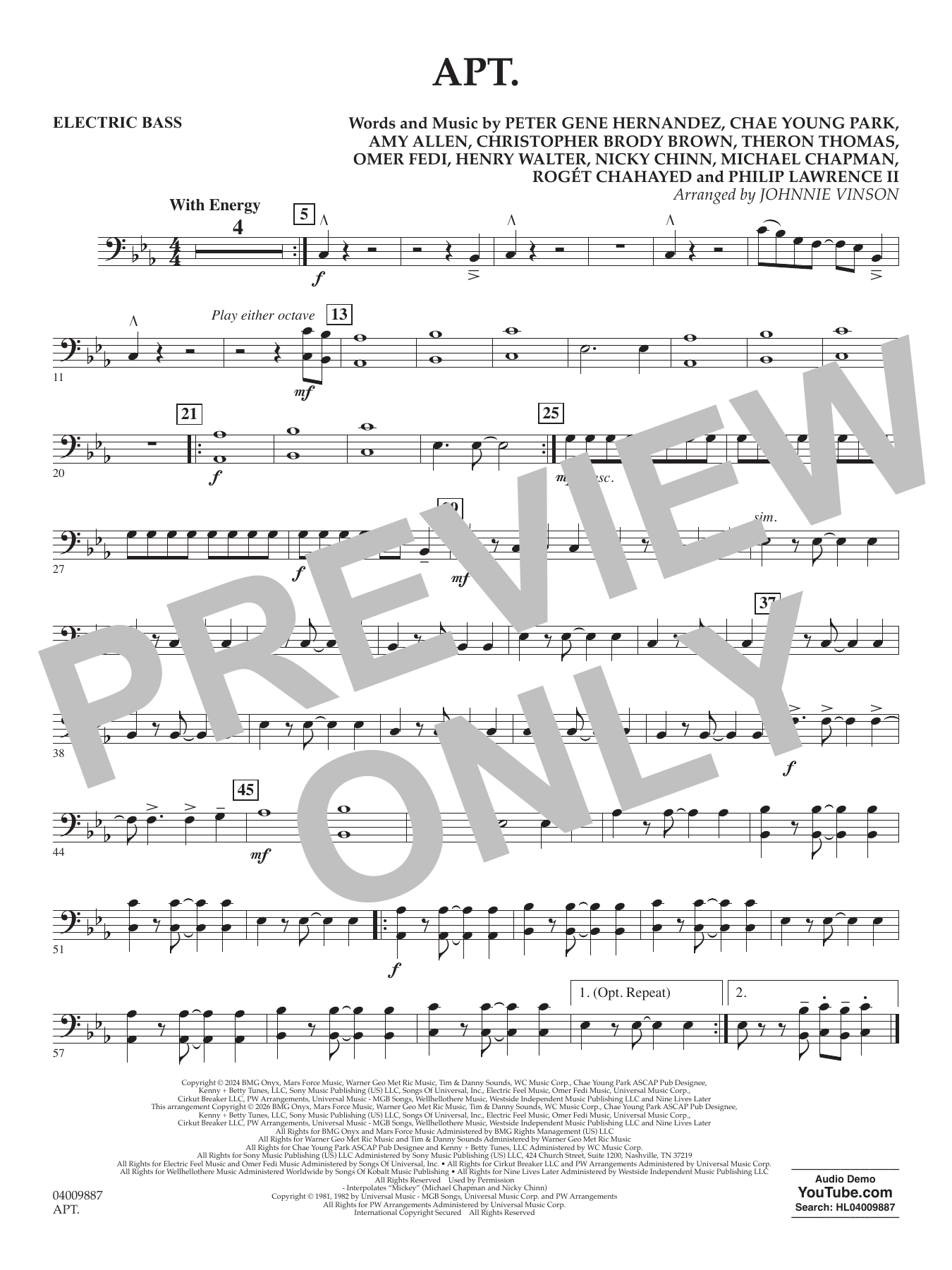 APT. (arr. Johnnie Vinson) - Electric Bass