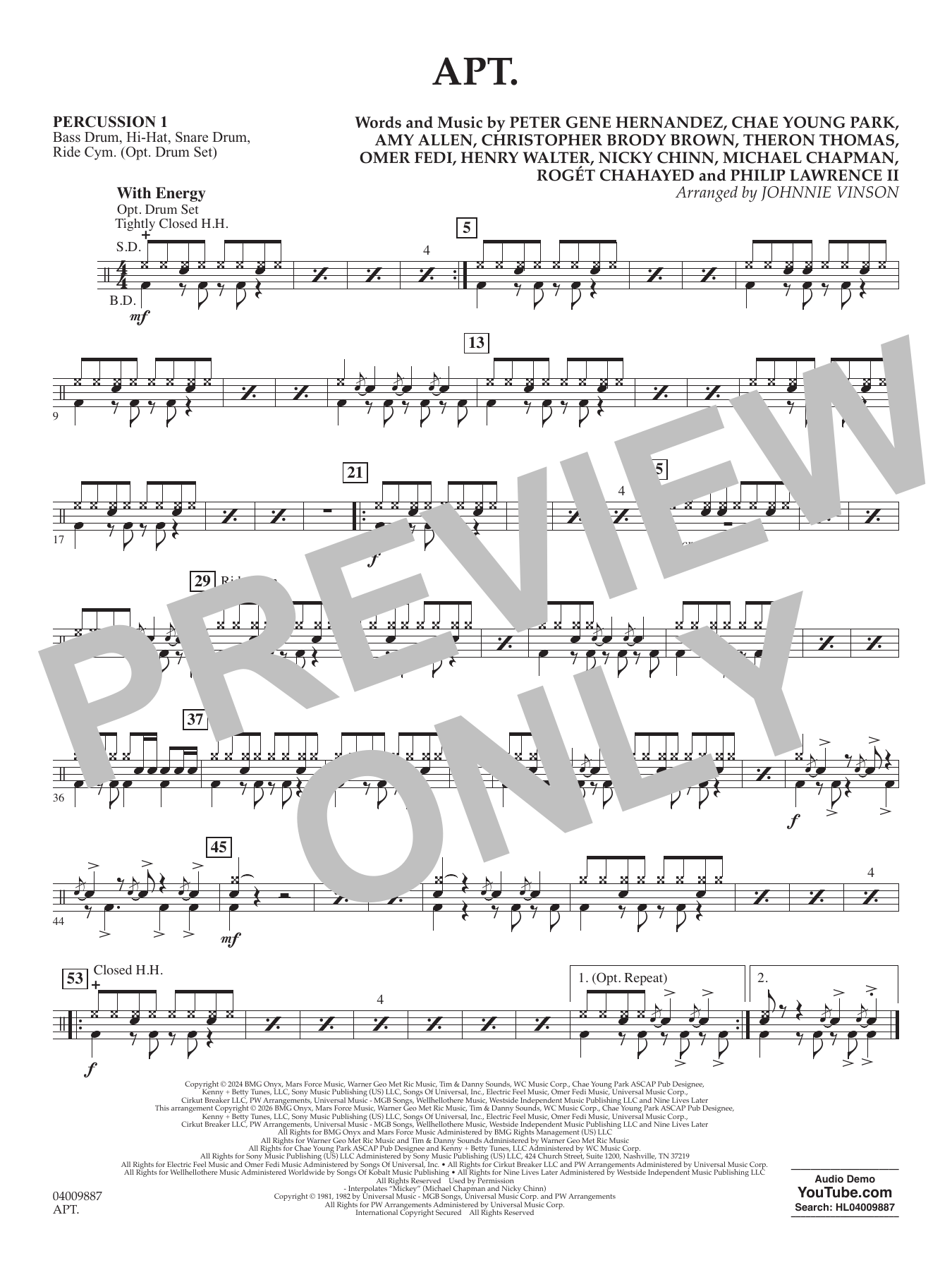 APT. (arr. Johnnie Vinson) - Percussion 1
