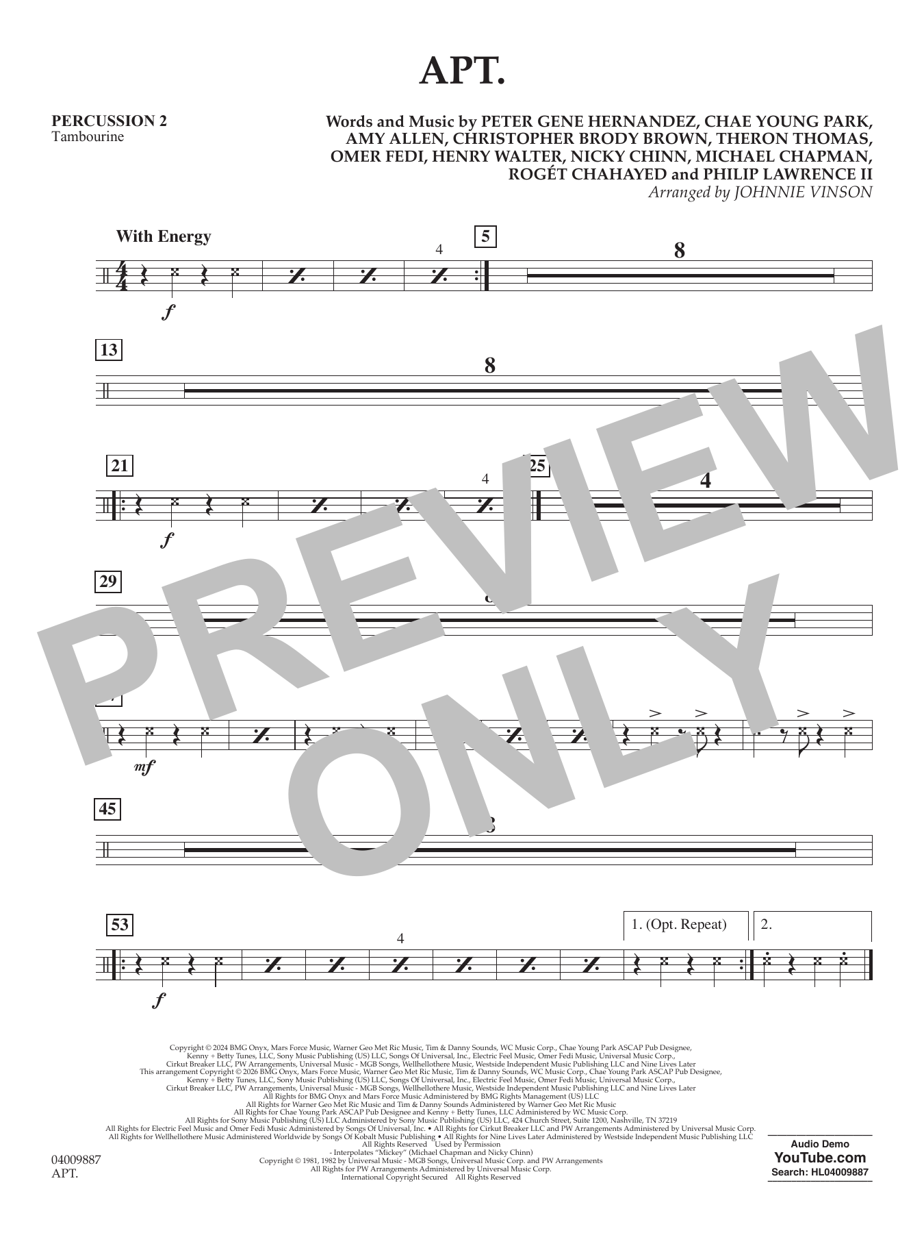APT. (arr. Johnnie Vinson) - Percussion 2