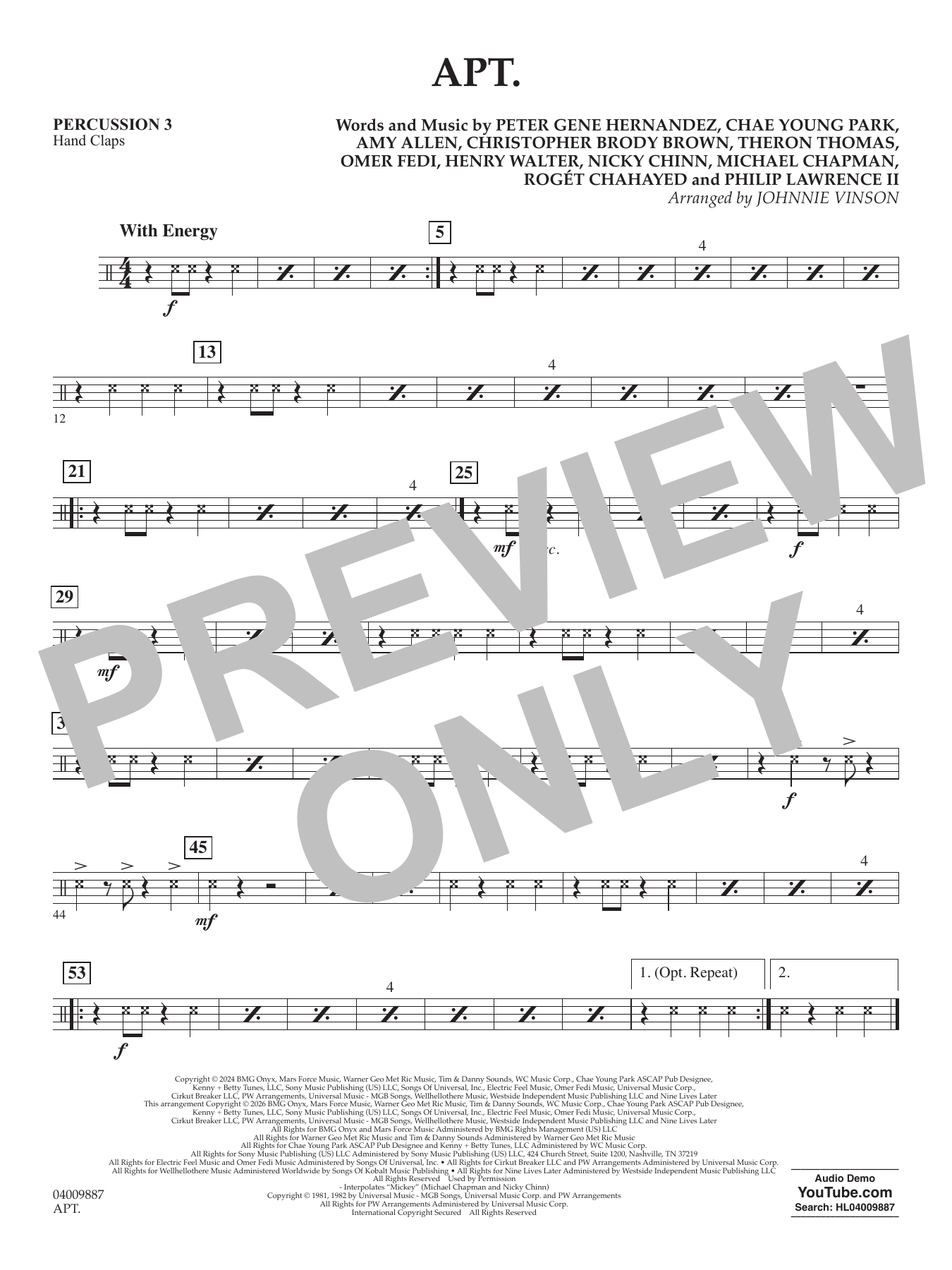 APT. (arr. Johnnie Vinson) - Percussion 3