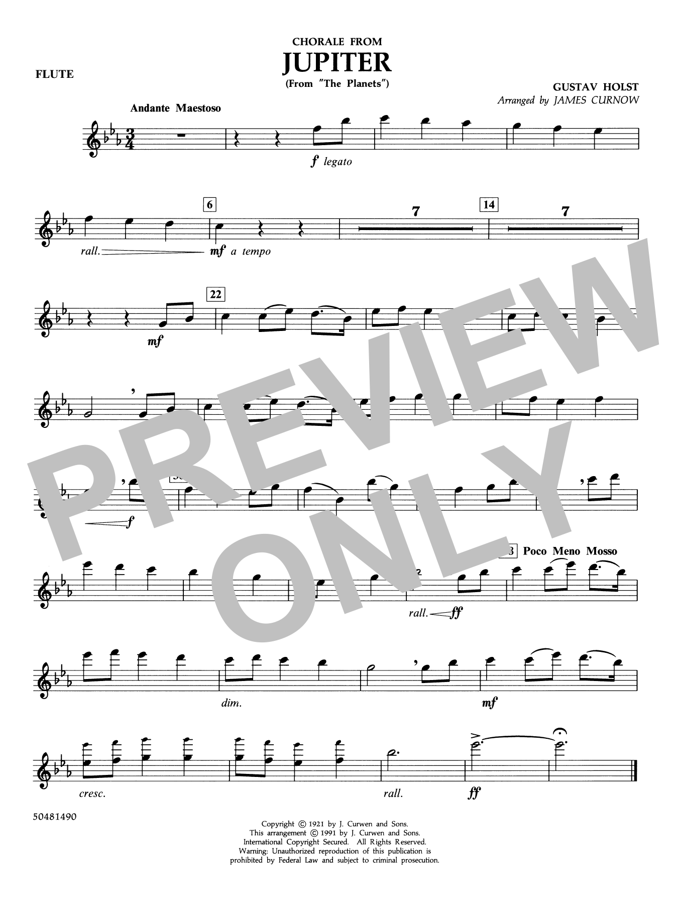 Chorale from Jupiter (from The Planets) (arr. Curnow) - Flute