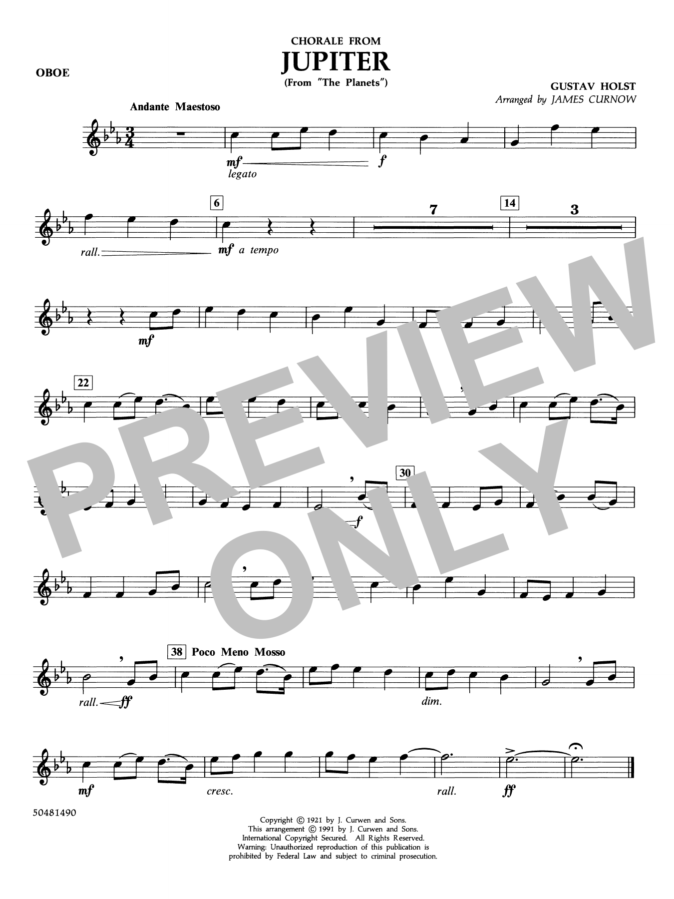 Chorale from Jupiter (from The Planets) (arr. Curnow) - Oboe