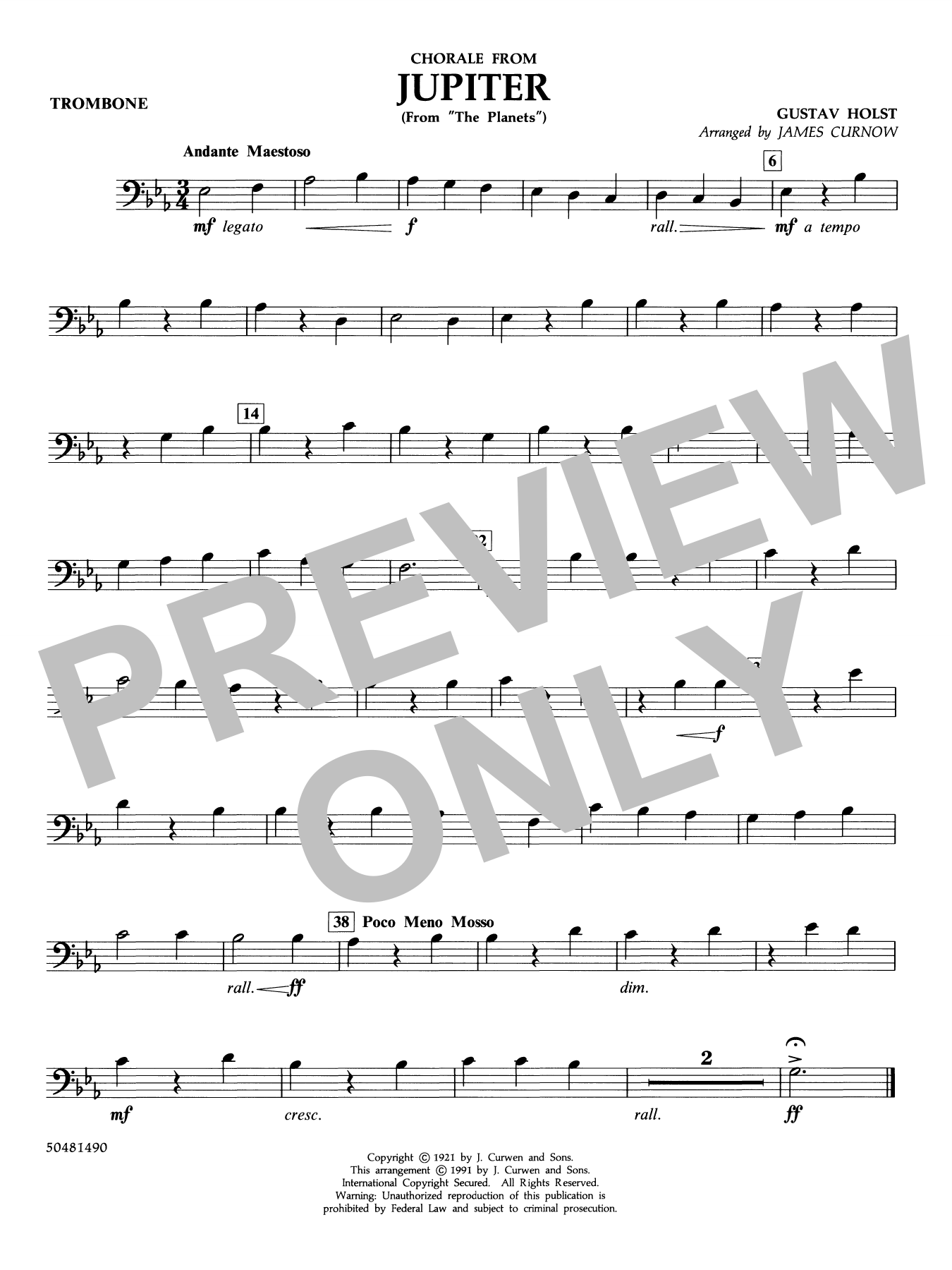 Chorale from Jupiter (from The Planets) (arr. Curnow) - Trombone