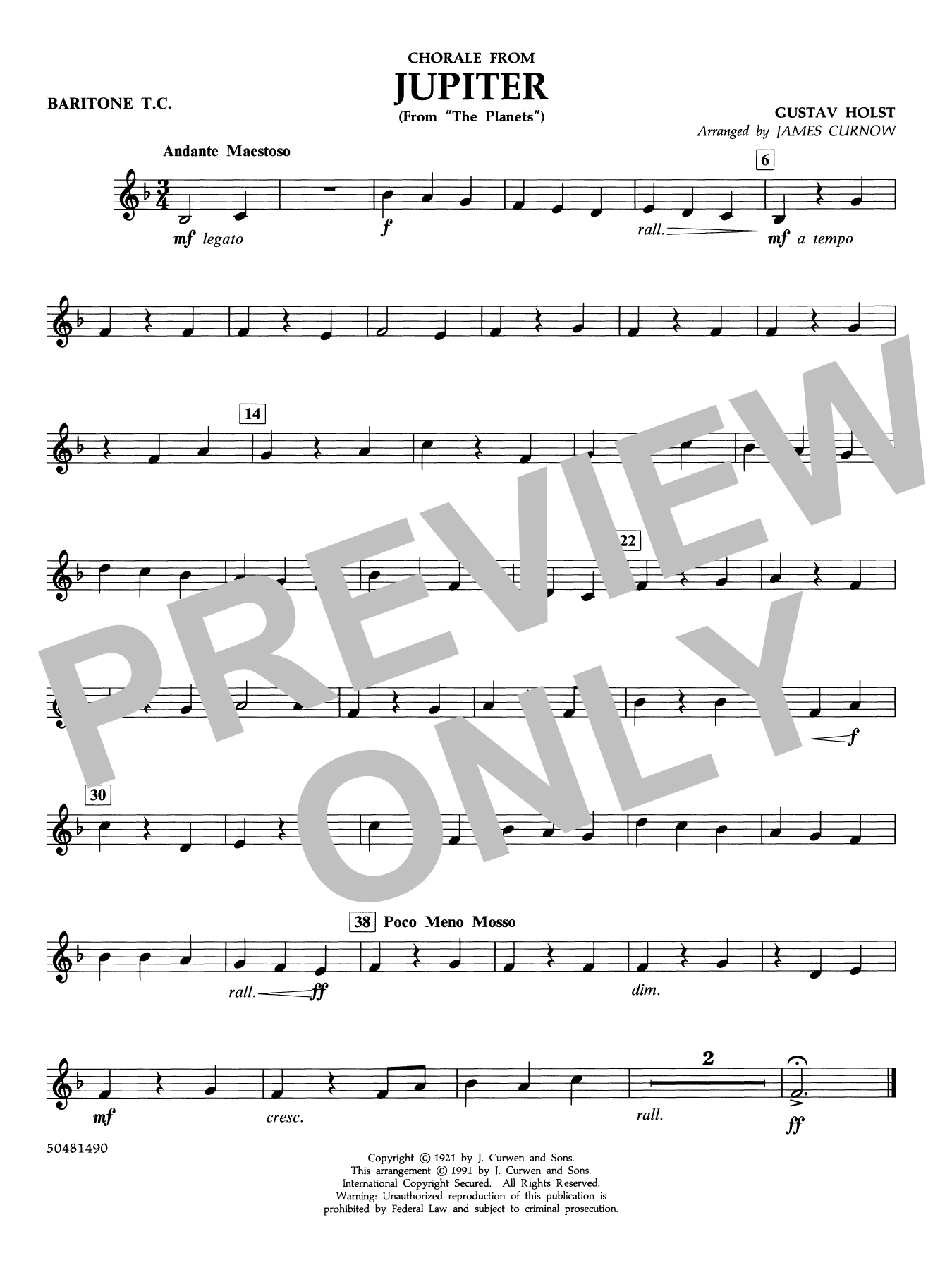 Chorale from Jupiter (from The Planets) (arr. Curnow) - Baritone T.C.