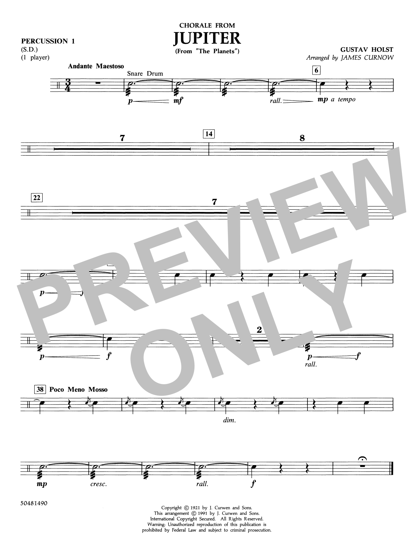 Chorale from Jupiter (from The Planets) (arr. Curnow) - Percussion 1