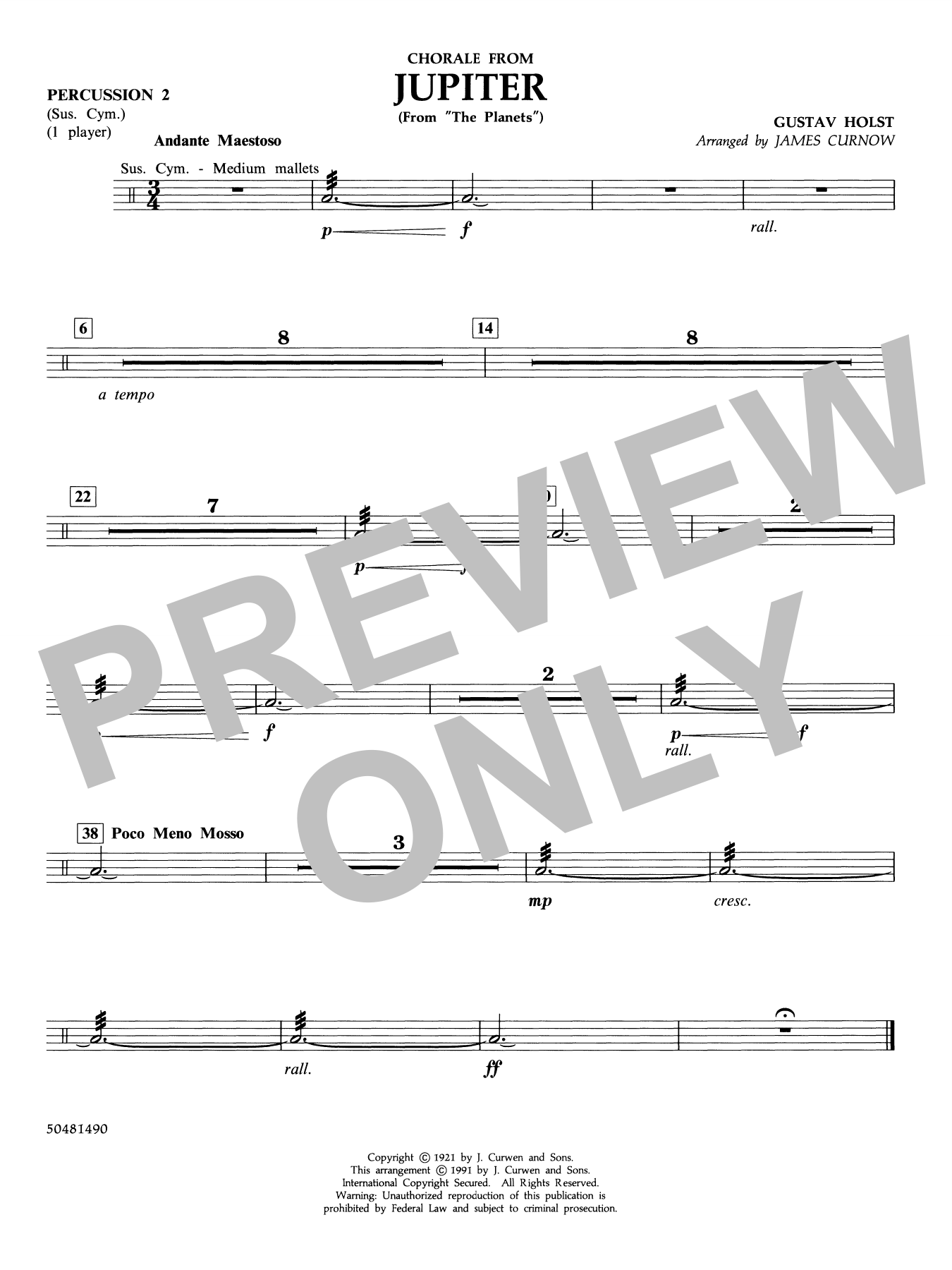 Chorale from Jupiter (from The Planets) (arr. Curnow) - Percussion 2