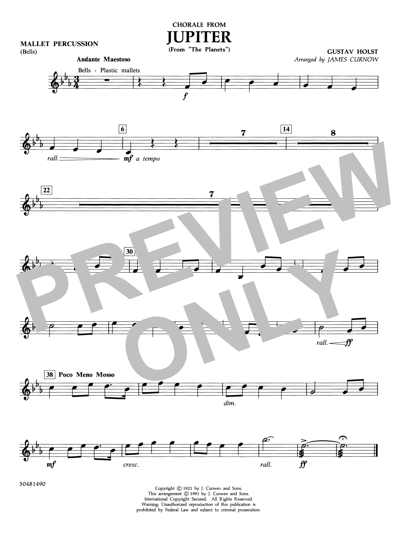 Chorale from Jupiter (from The Planets) (arr. Curnow) - Mallet Percussion