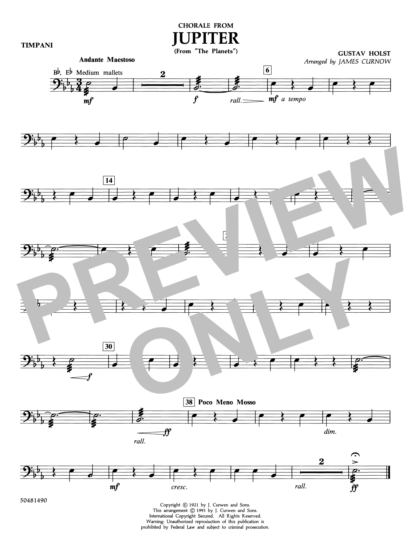 Chorale from Jupiter (from The Planets) (arr. Curnow) - Timpani
