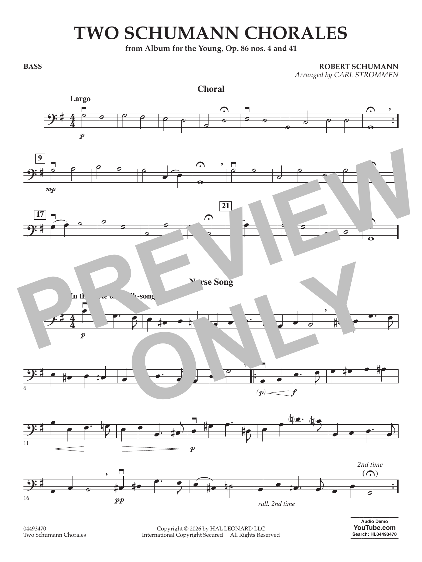 Two Schumann Chorales (arr. Carl Strommen) - Bass