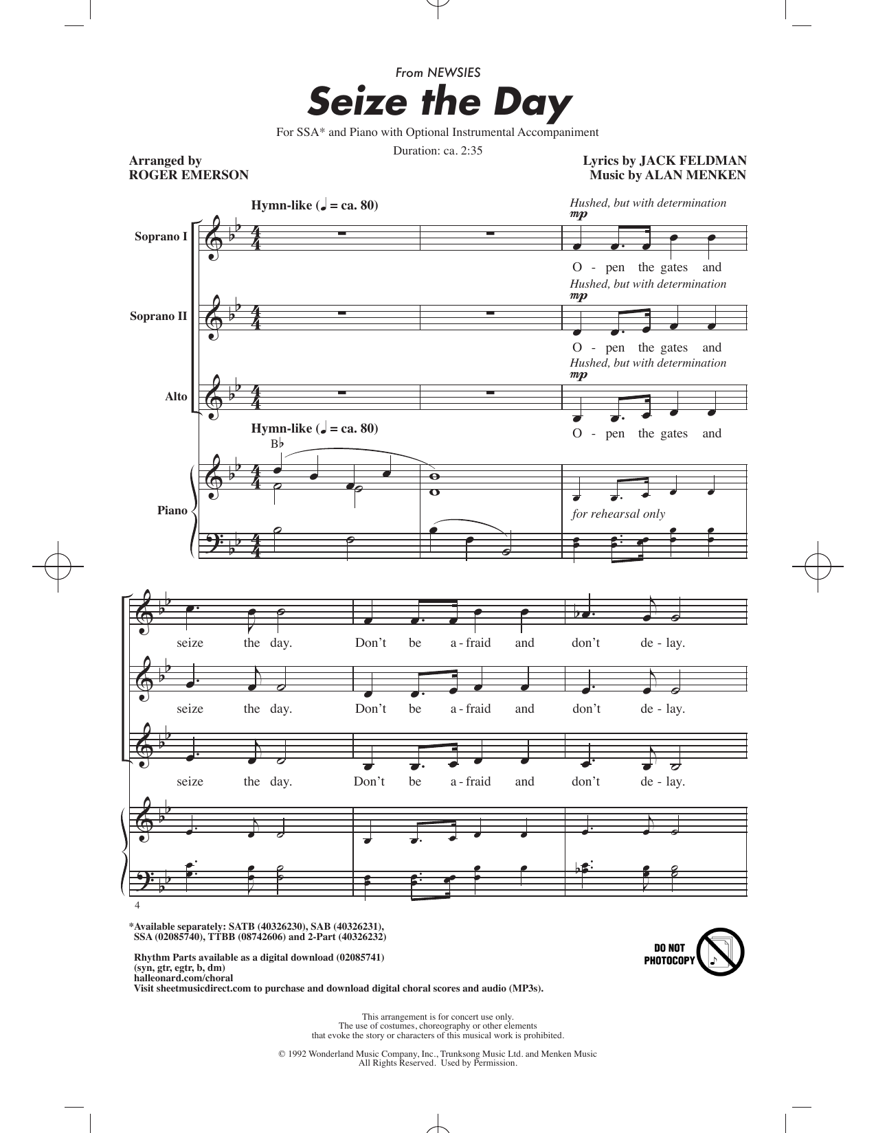 Seize The Day (arr. Roger Emerson): SSA Choral Octavo