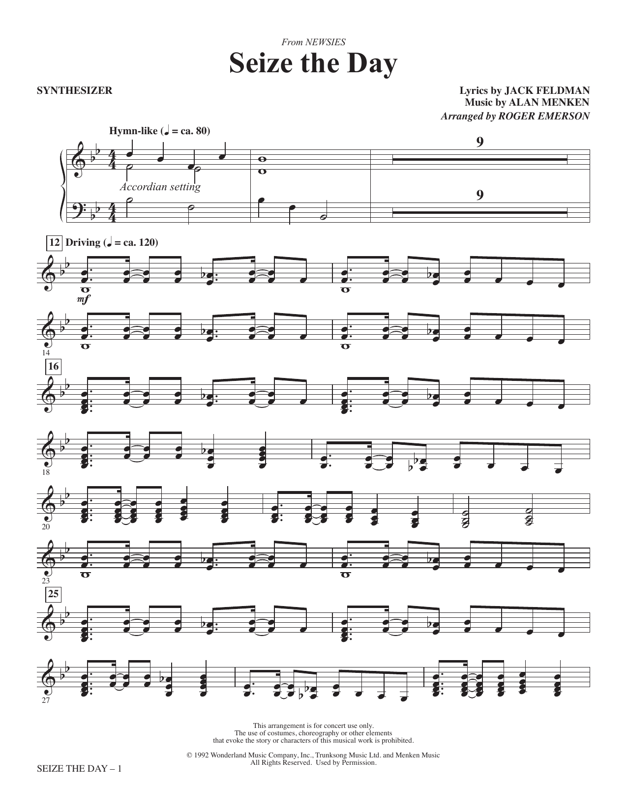 Seize The Day (from Newsies) (arr. Roger Emerson): Choral Instrumental Pak