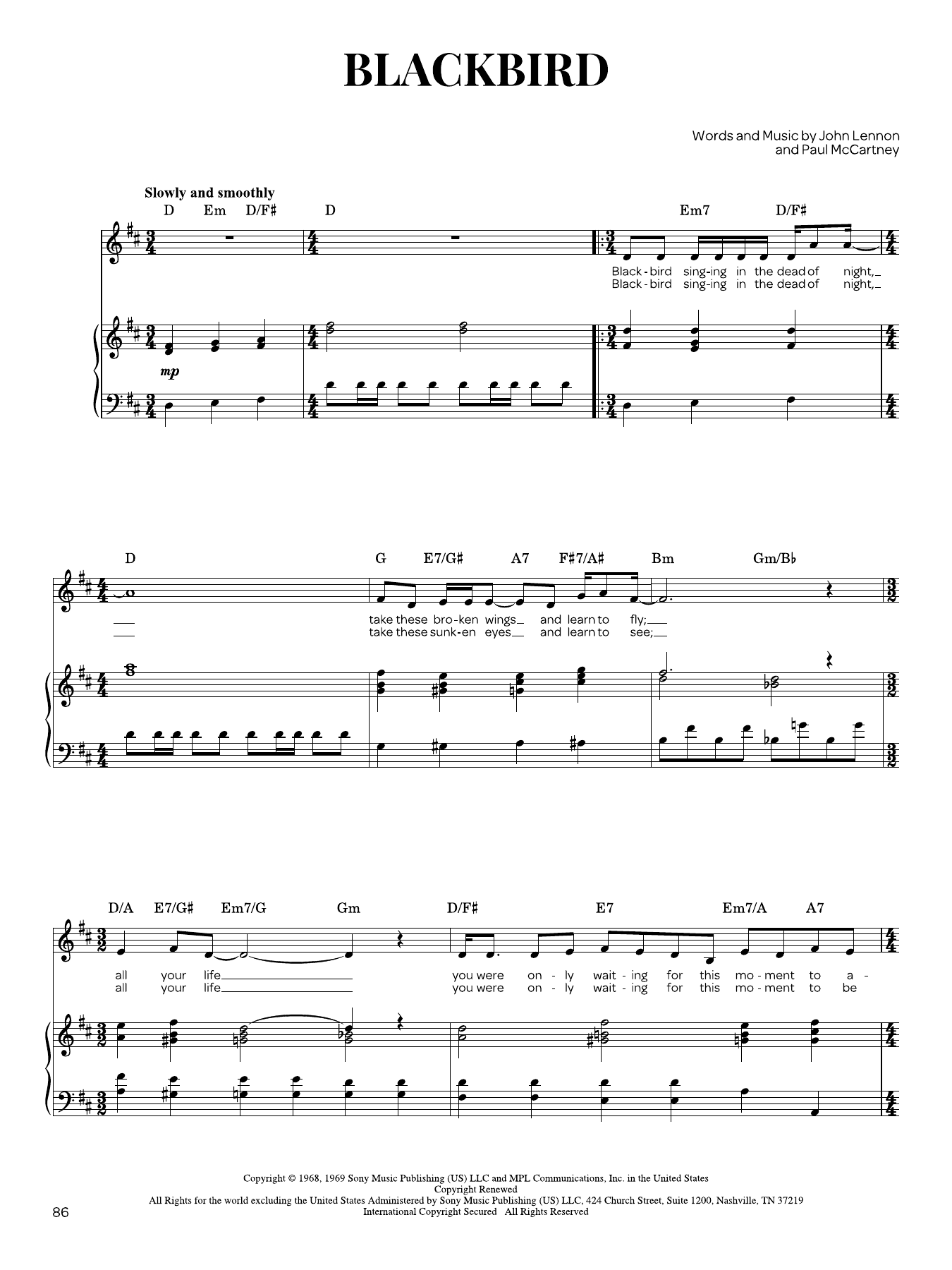 Blackbird by The Beatles Sheet Music for Real Book – Melody
