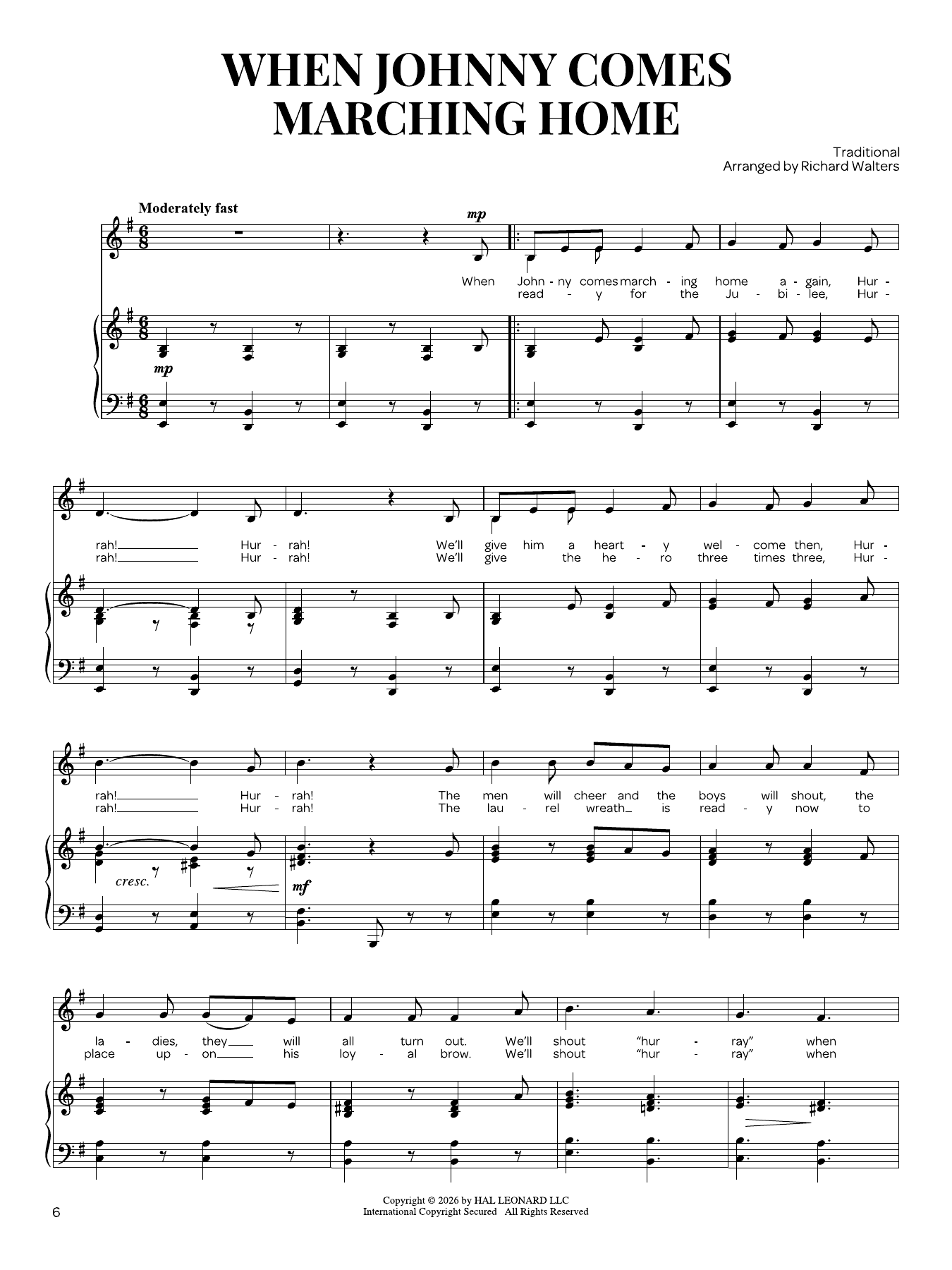 When Johnny Comes Marching Home: Piano Vocal
