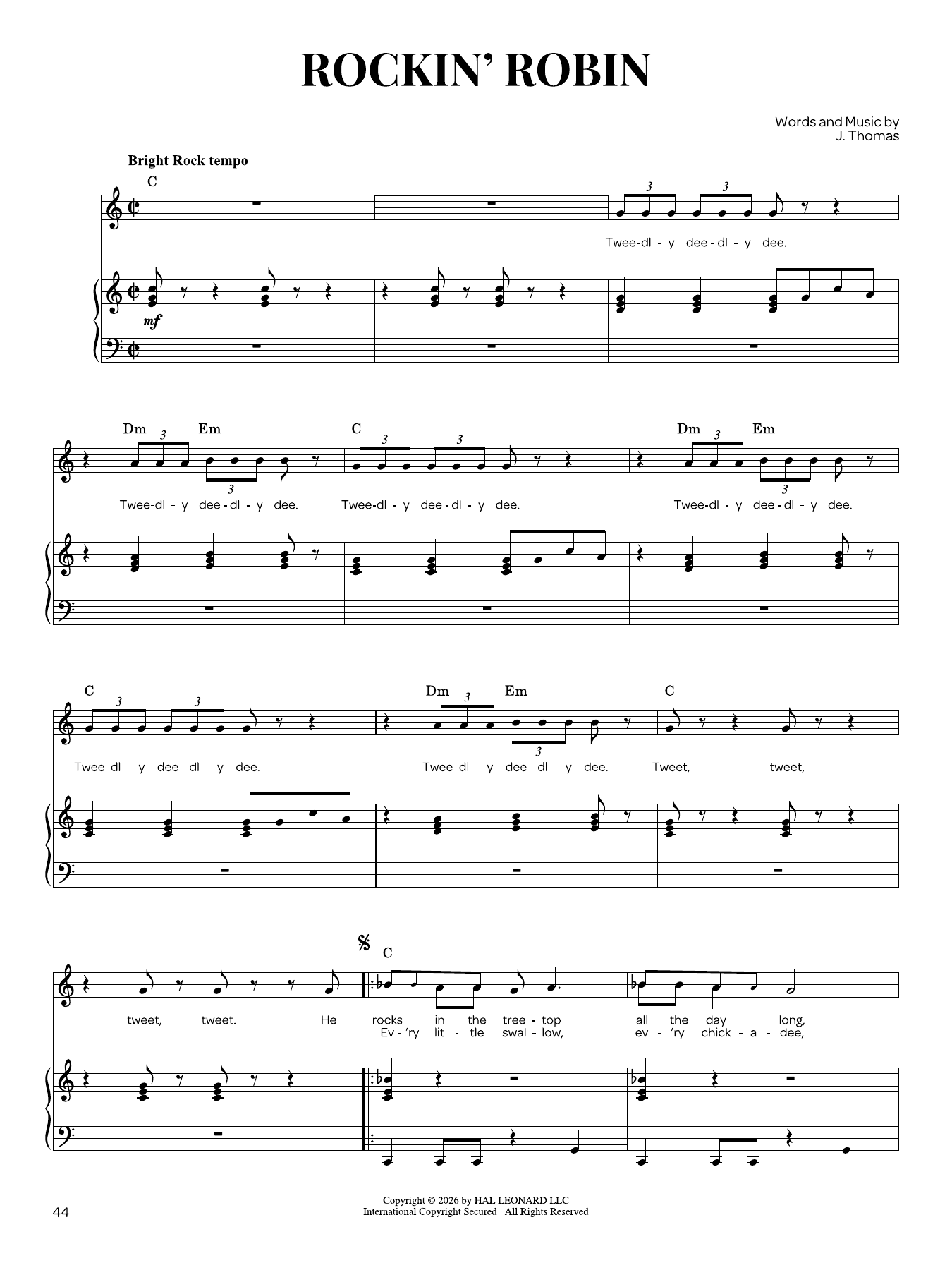 Rockin' Robin: Piano Vocal