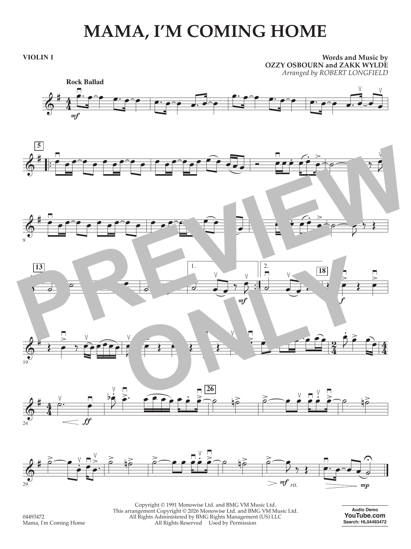 Mama I'm Coming Home (arr. Robert Longfield) - Violin 1