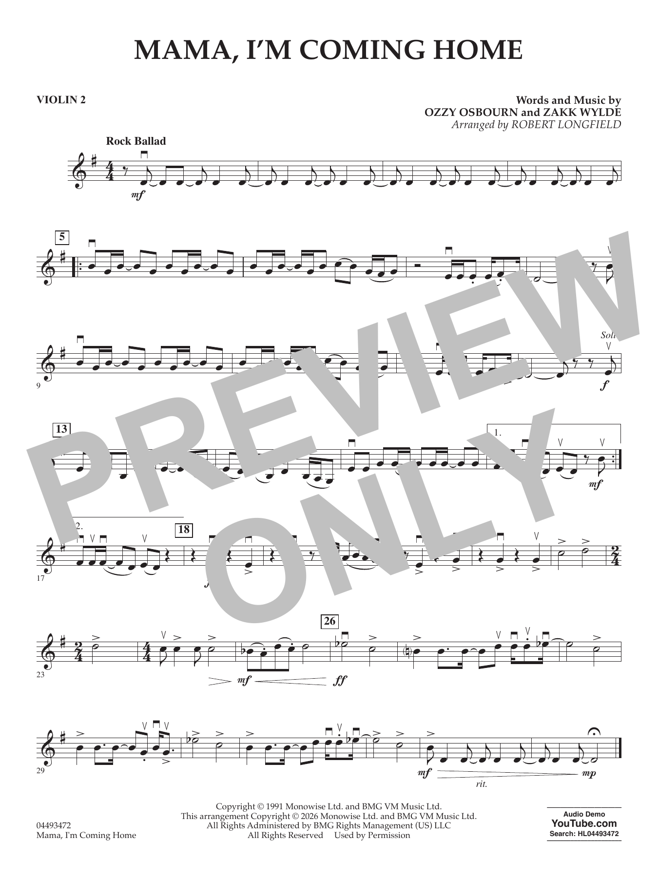 Mama I'm Coming Home (arr. Robert Longfield) - Violin 2