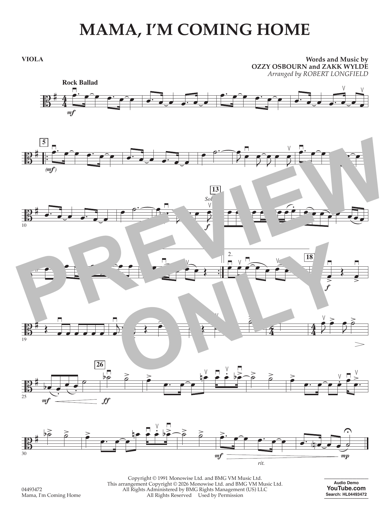 Mama I'm Coming Home (arr. Robert Longfield) - Viola