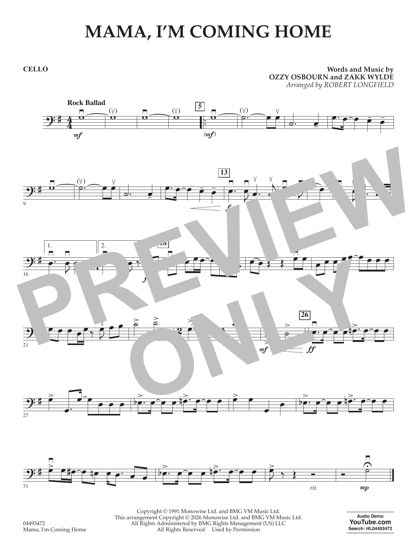 Mama I'm Coming Home (arr. Robert Longfield) - Cello