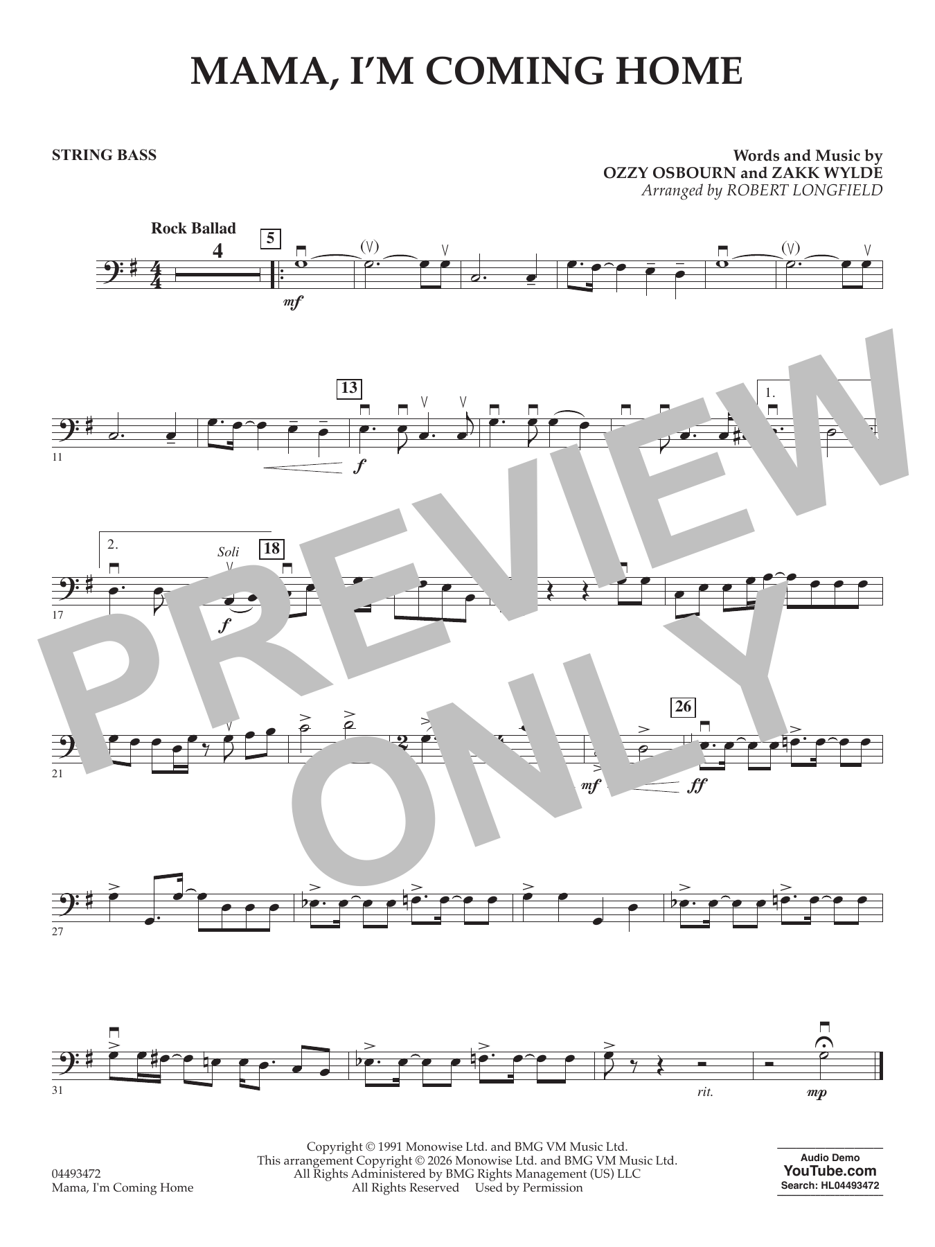 Mama I'm Coming Home (arr. Robert Longfield) - Bass