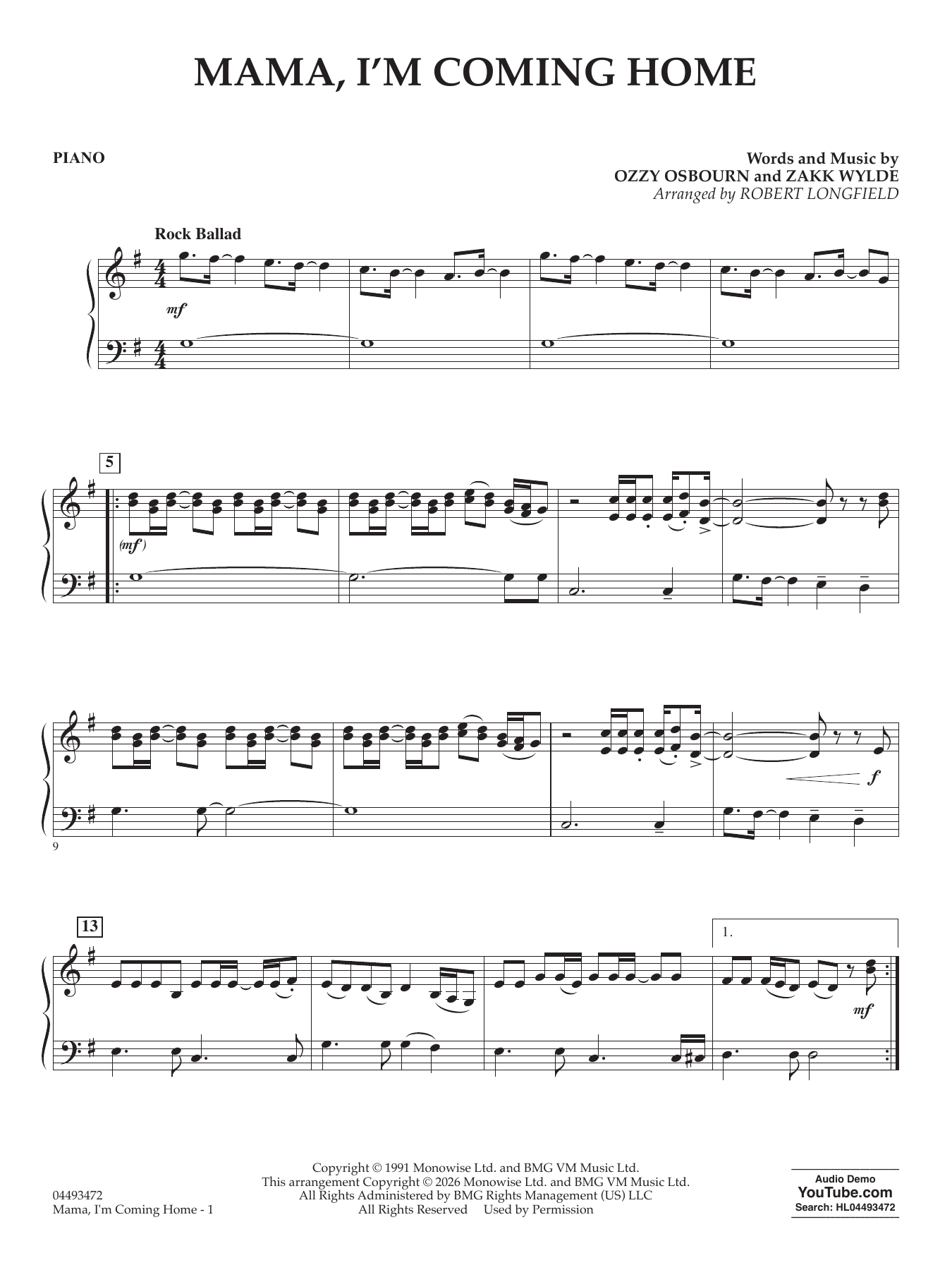 Mama I'm Coming Home (arr. Robert Longfield) - Piano