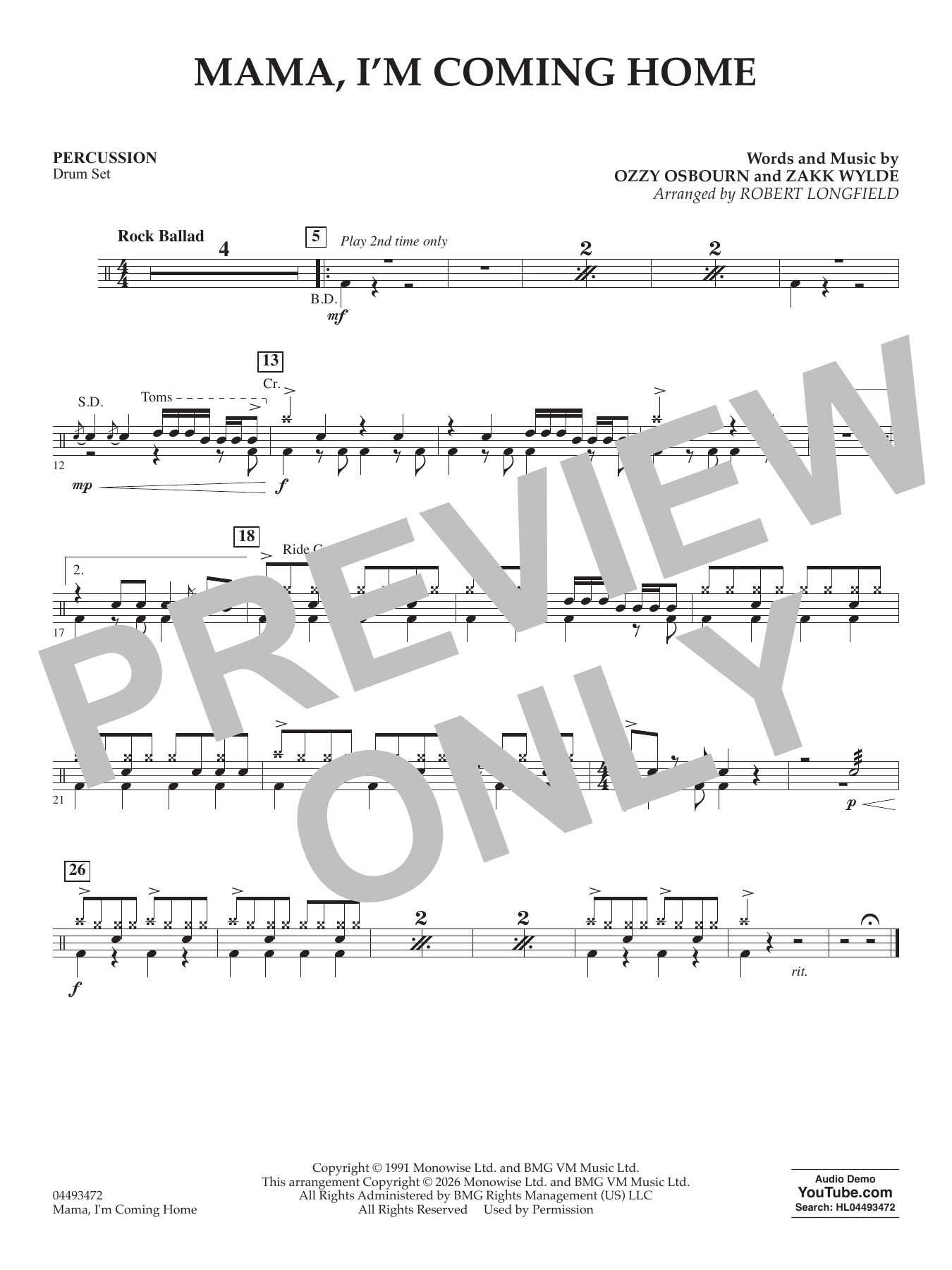 Mama I'm Coming Home (arr. Robert Longfield) - Drum Set