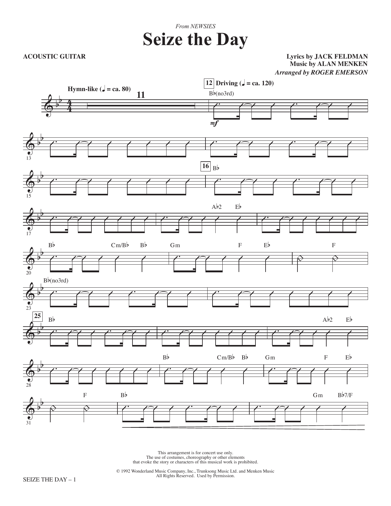 Seize The Day (from Newsies) (arr. Emerson) - Acoustic Guitar: Choral Instrumental Pak