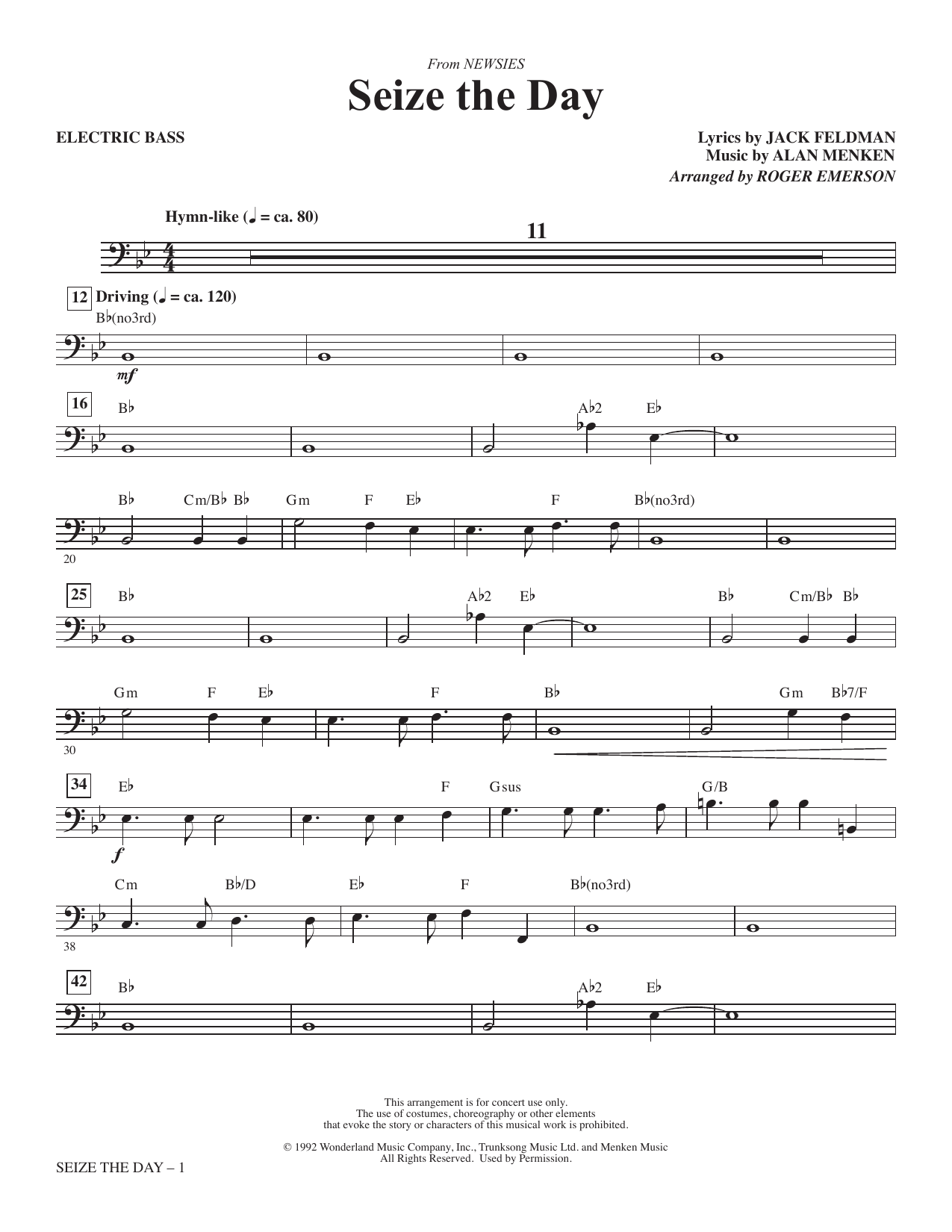 Seize The Day (from Newsies) (arr. Emerson) - Electric Bass: Choral Instrumental Pak