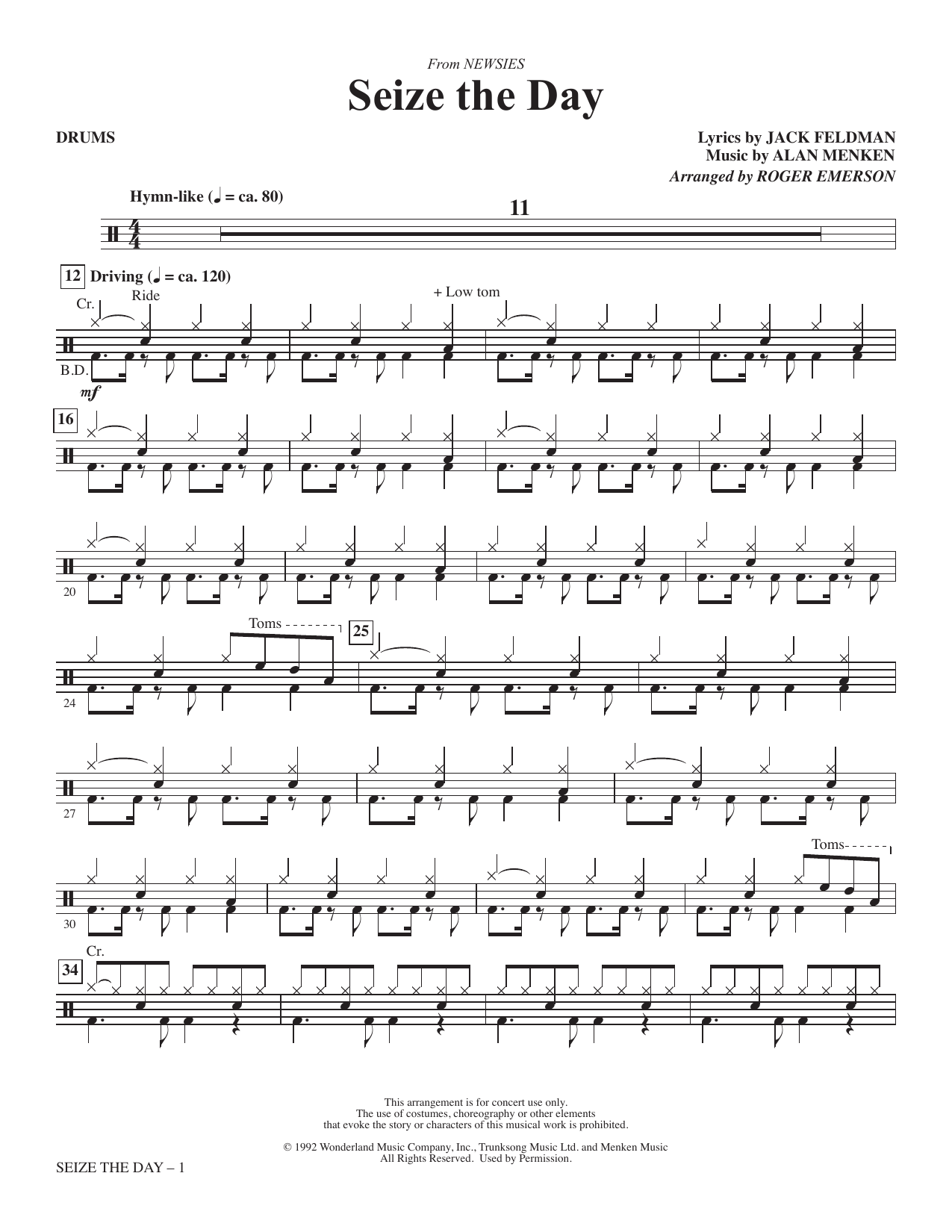 Seize The Day (from Newsies) (arr. Emerson) - Drums: Choral Instrumental Pak