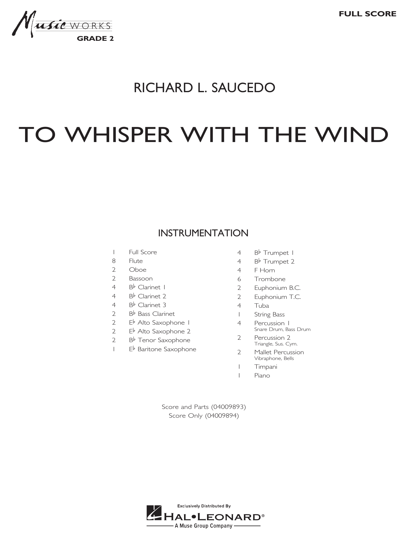 To Whisper With The Wind: Concert Band Conductor Score & Parts