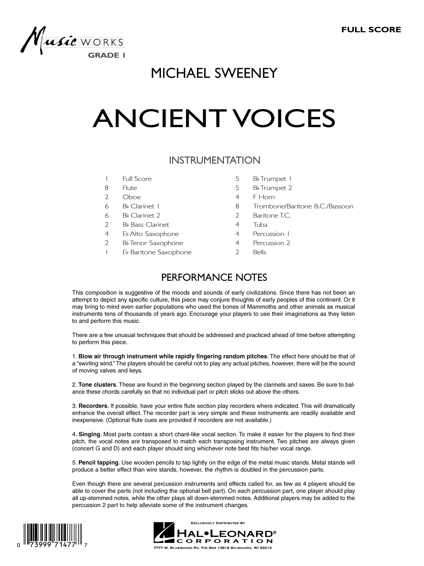 Ancient Voices: Concert Band Conductor Score & Parts