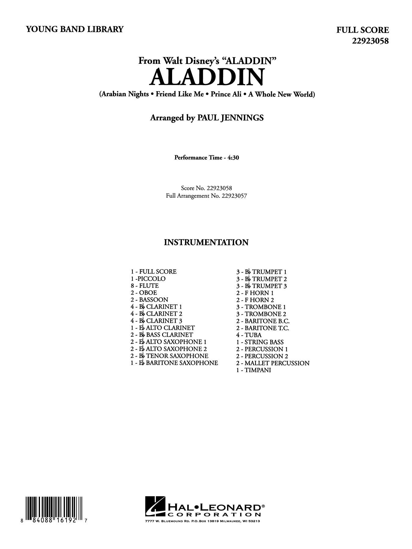 Aladdin (Medley) (arr. Paul Jennings): Concert Band Conductor Score & Parts