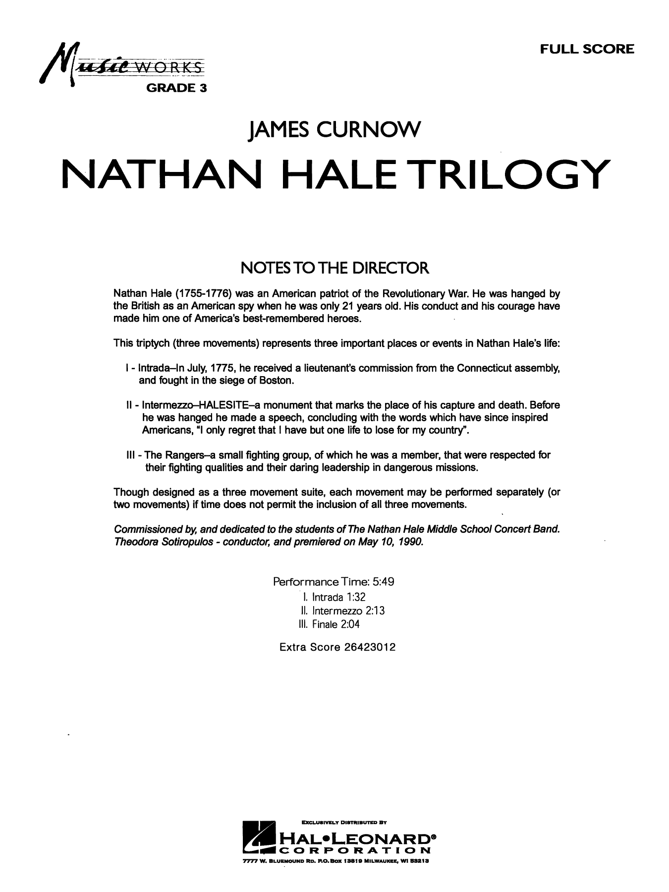 Nathan Hale Trilogy: Concert Band Conductor Score & Parts