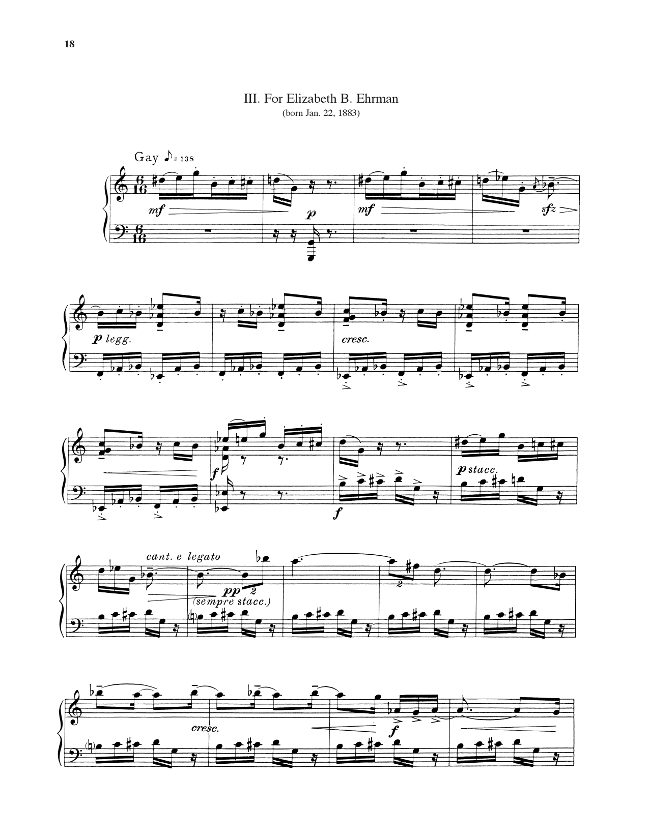 For Elizabeth B. Ehrman: Piano Solo
