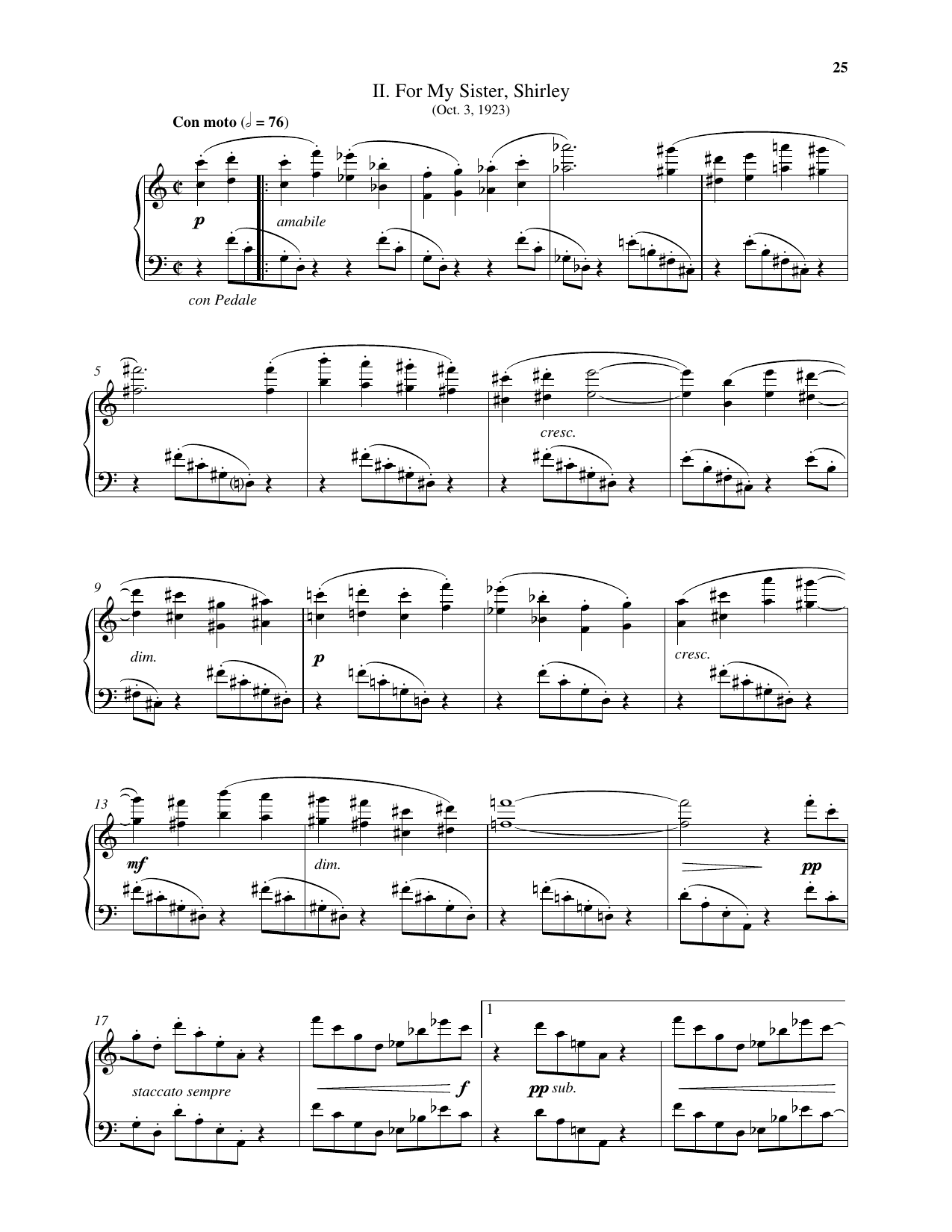 For My Sister Shirley: Piano Solo