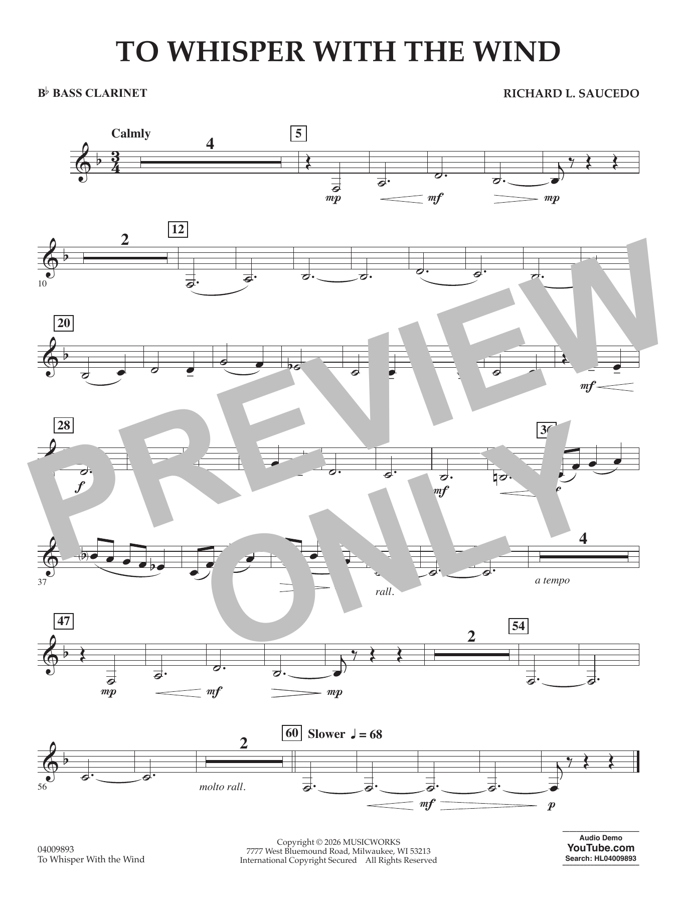 To Whisper With The Wind - Bb Bass Clarinet