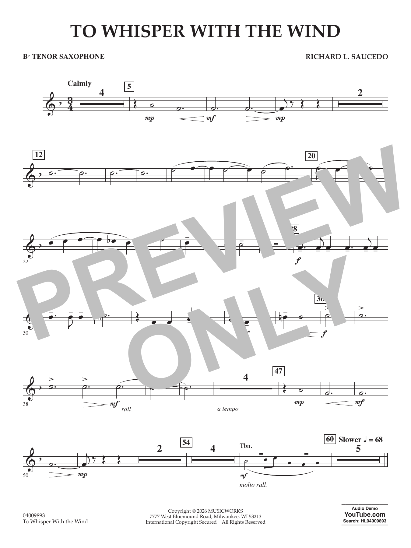 To Whisper With The Wind - Bb Tenor Saxophone