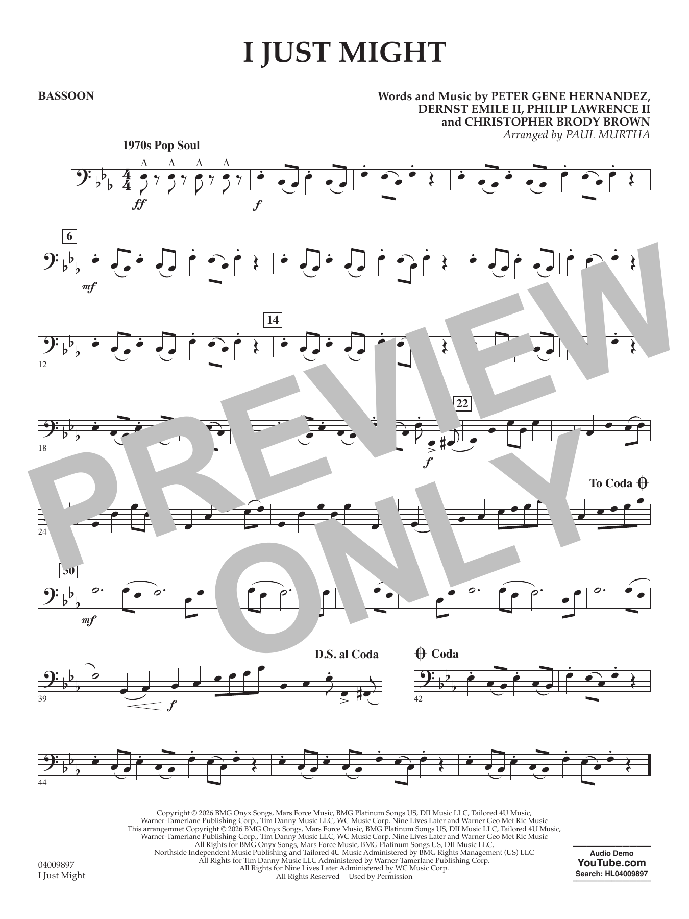 I Just Might (arr. Paul Murtha) - Bassoon