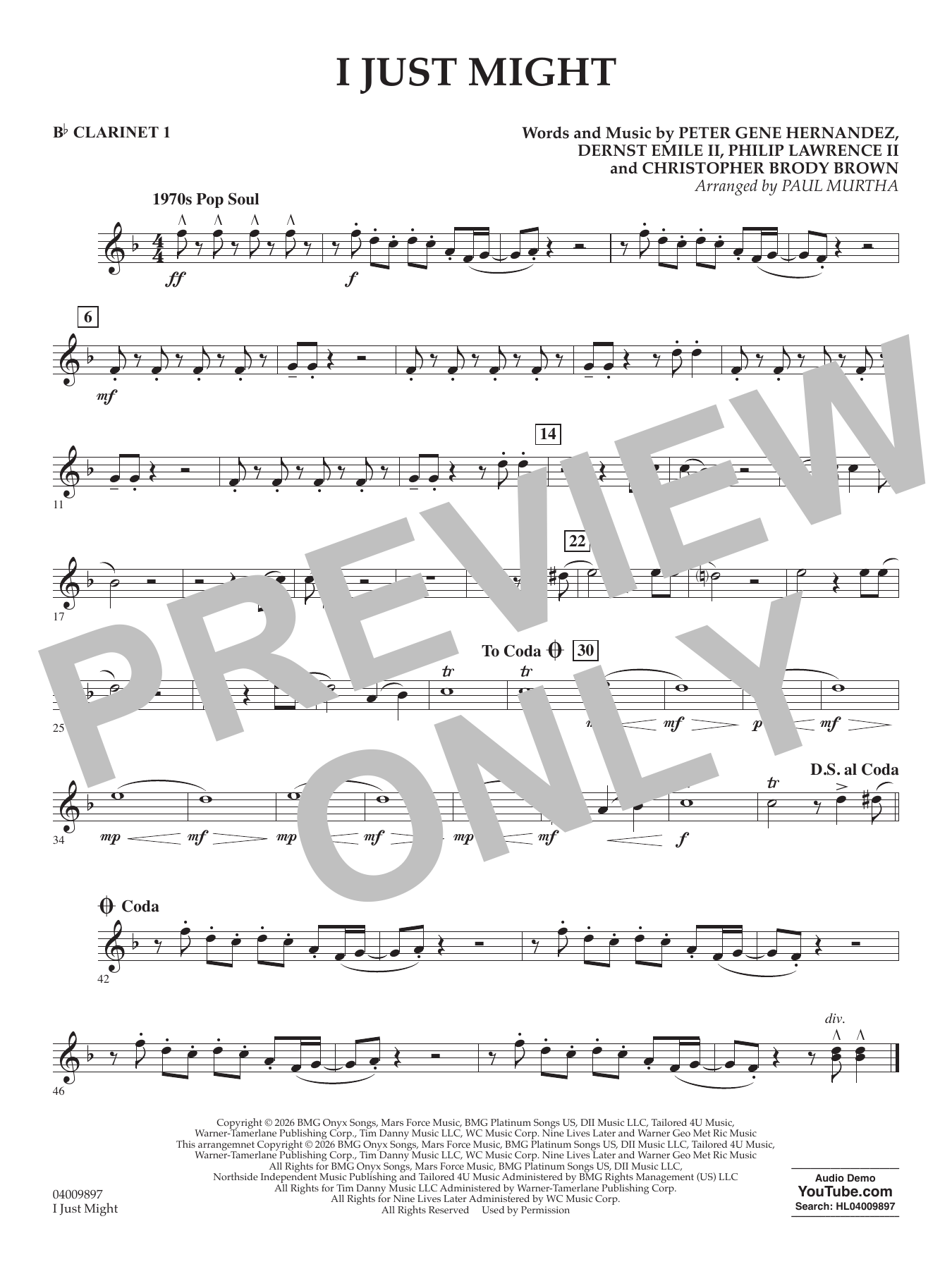 I Just Might (arr. Paul Murtha) - Bb Clarinet 1