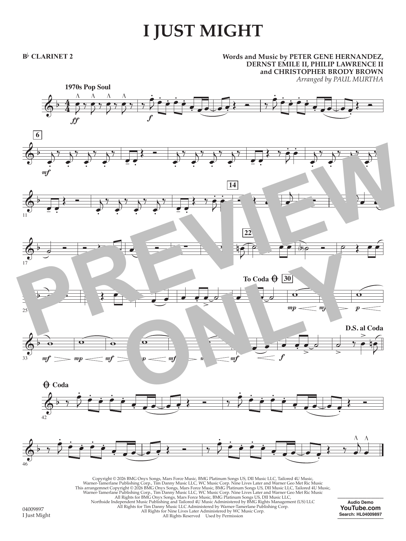 I Just Might (arr. Paul Murtha) - Bb Clarinet 2