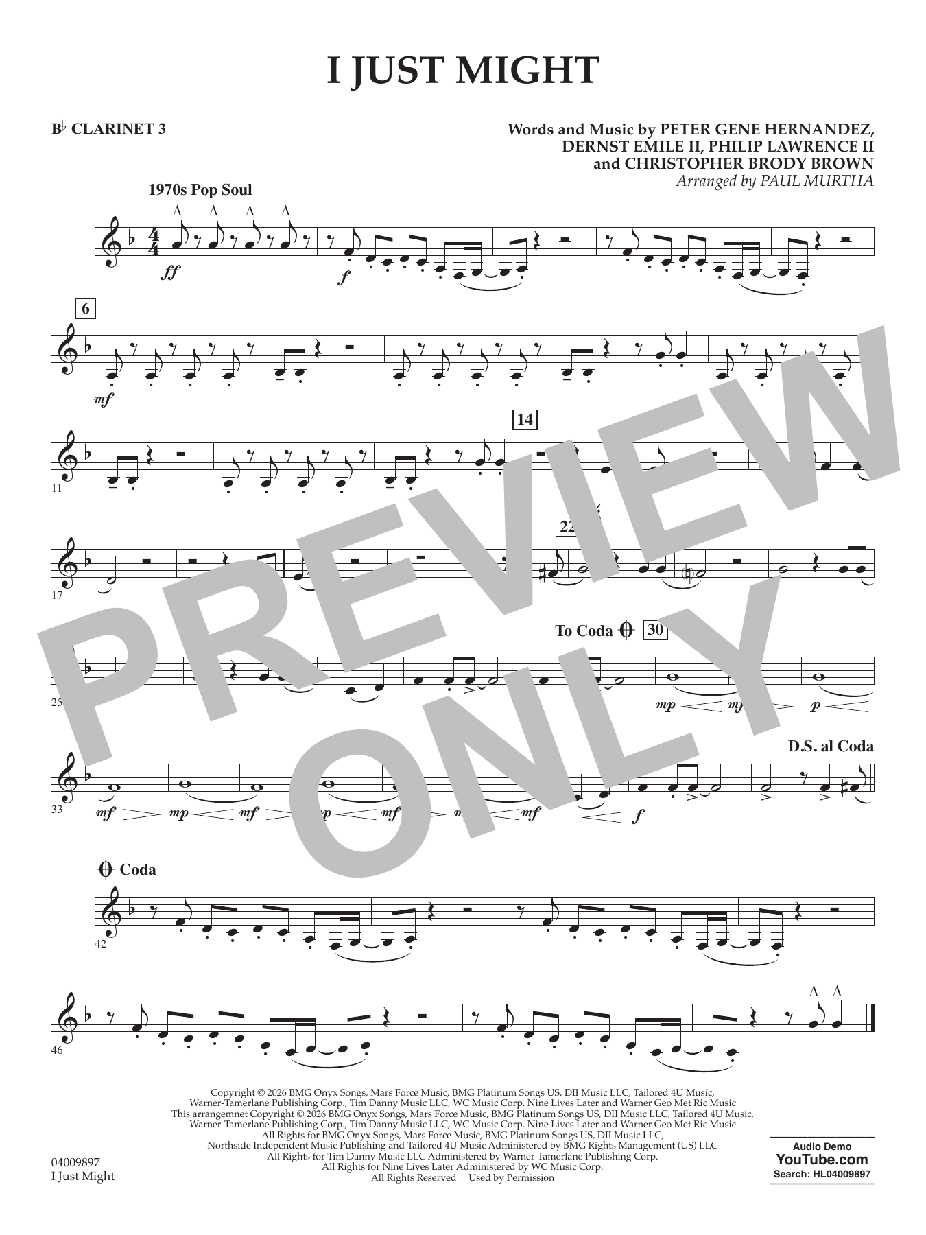 I Just Might (arr. Paul Murtha) - Bb Clarinet 3
