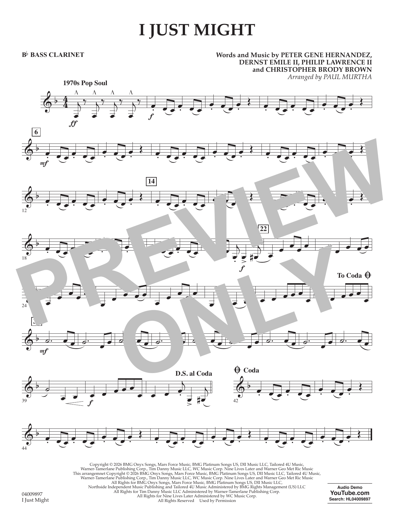 I Just Might (arr. Paul Murtha) - Bb Bass Clarinet
