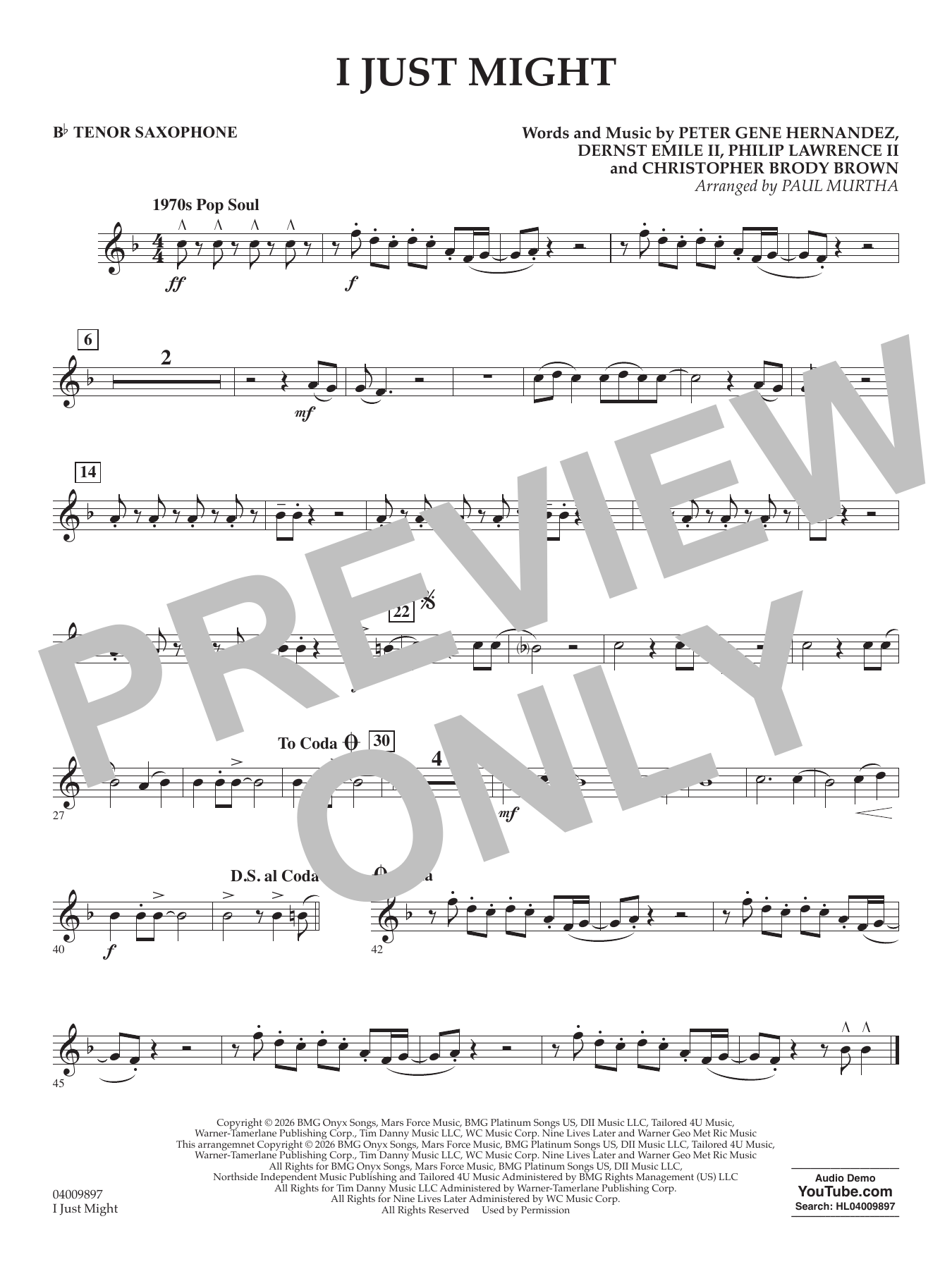 I Just Might (arr. Paul Murtha) - Bb Tenor Saxophone