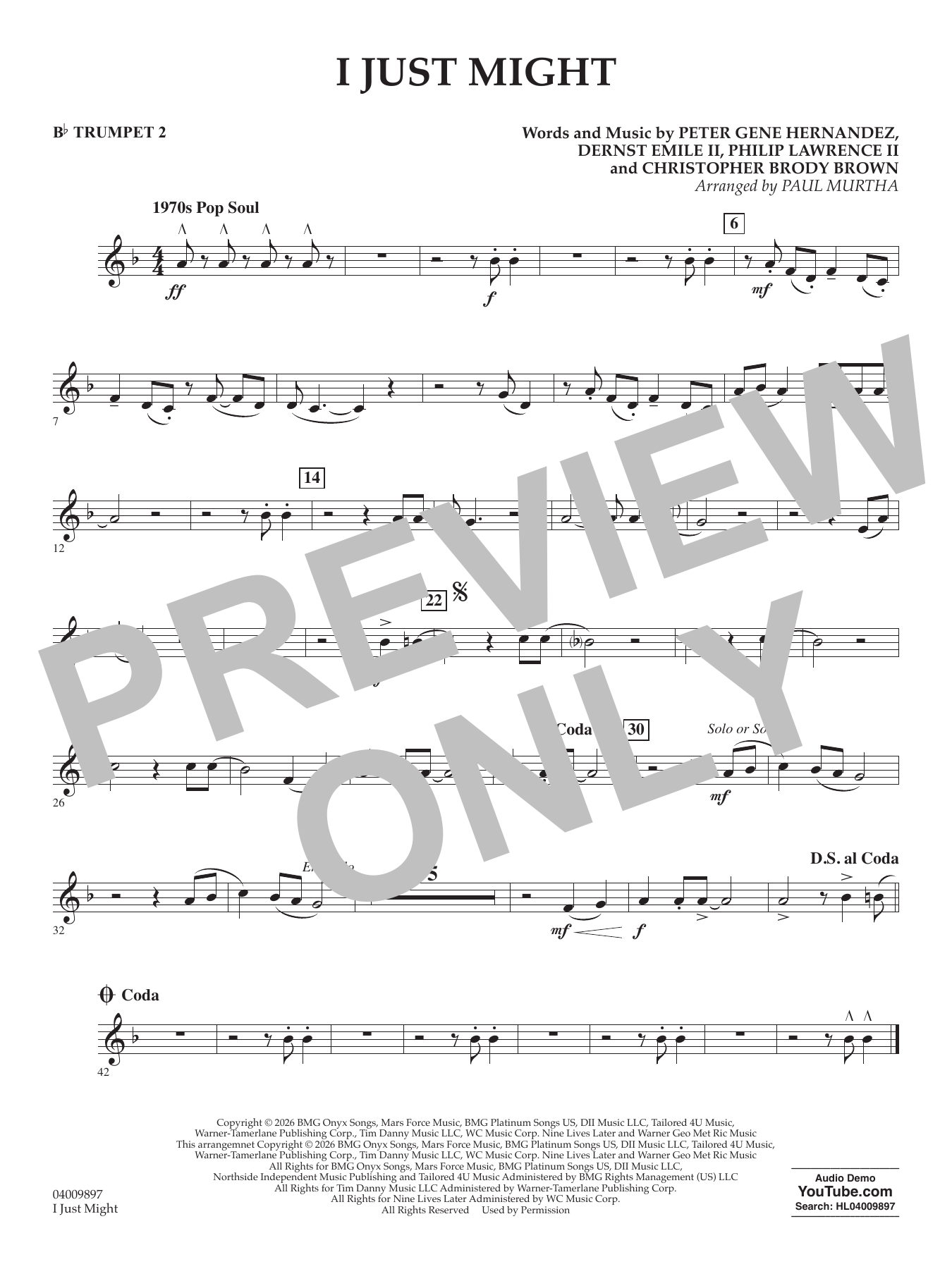 I Just Might (arr. Paul Murtha) - Bb Trumpet 2