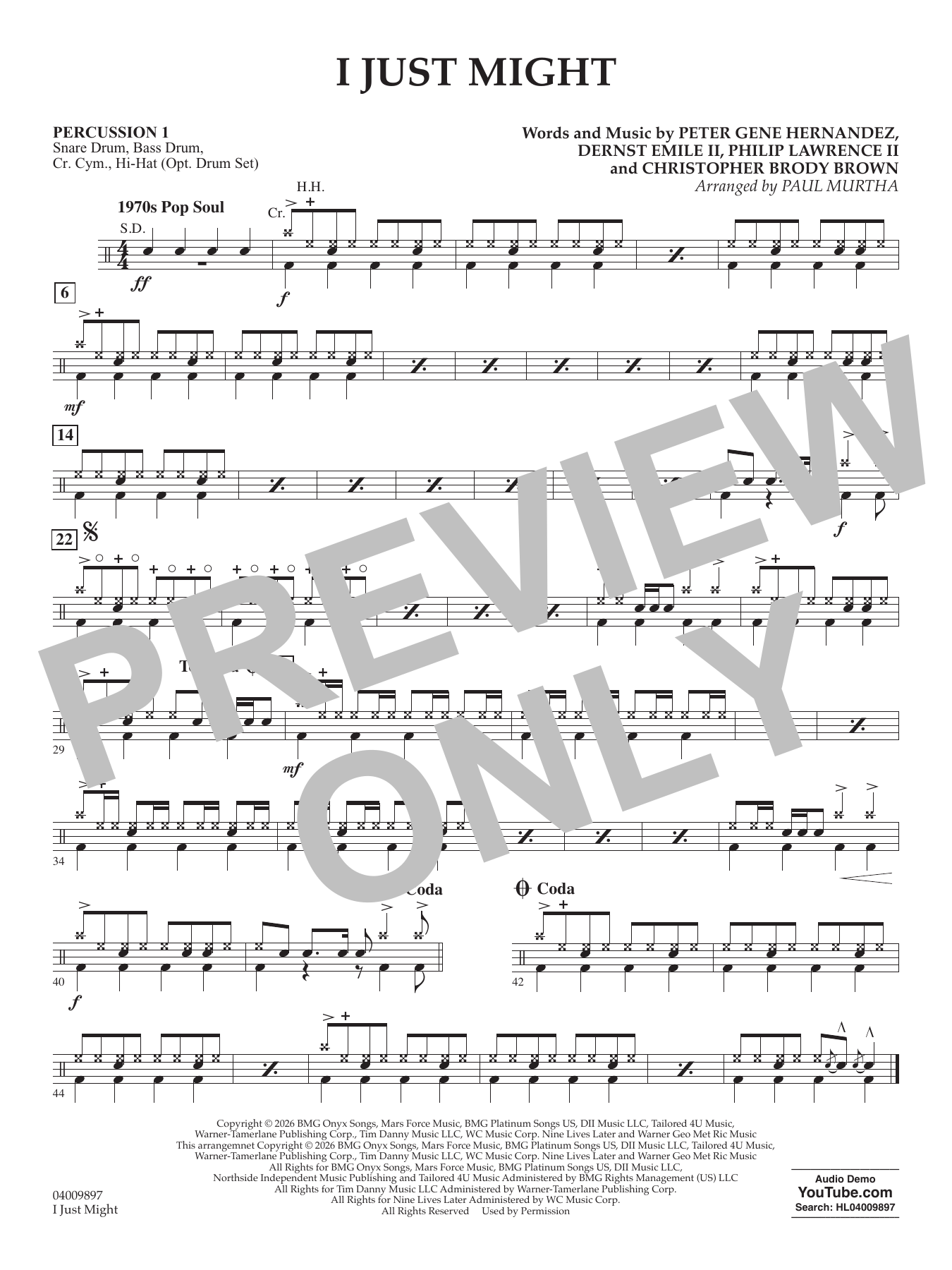 I Just Might (arr. Paul Murtha) - Percussion 1