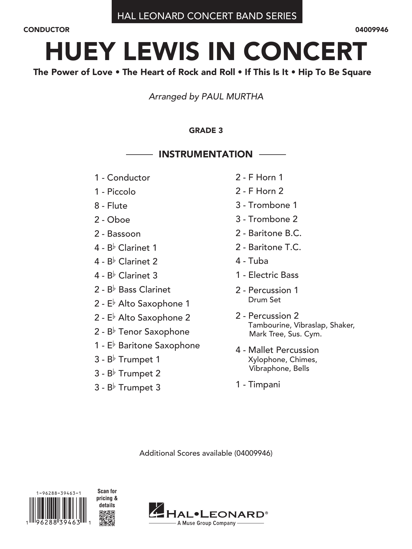 Huey Lewis In Concert: Concert Band Conductor Score & Parts