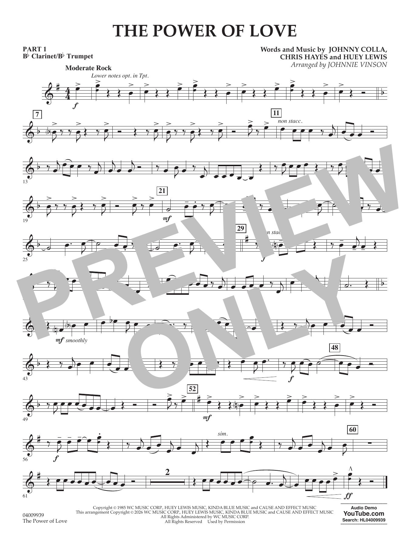 The Power Of Love (arr. Johnnie Vinson) - Pt.1 - Bb Clarinet/Bb Trumpet