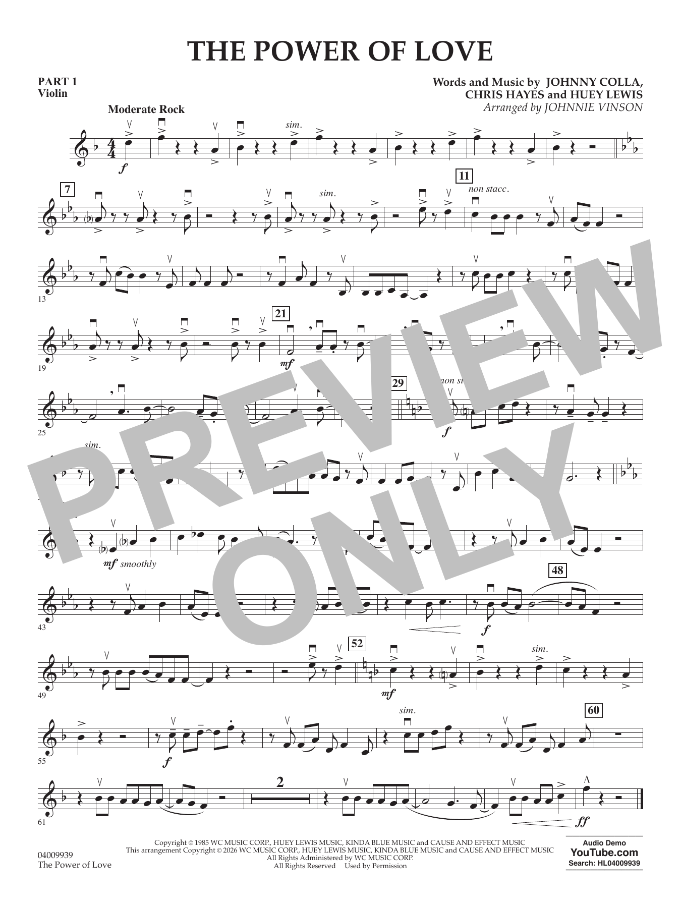 The Power Of Love (arr. Johnnie Vinson) - Pt.1 - Violin