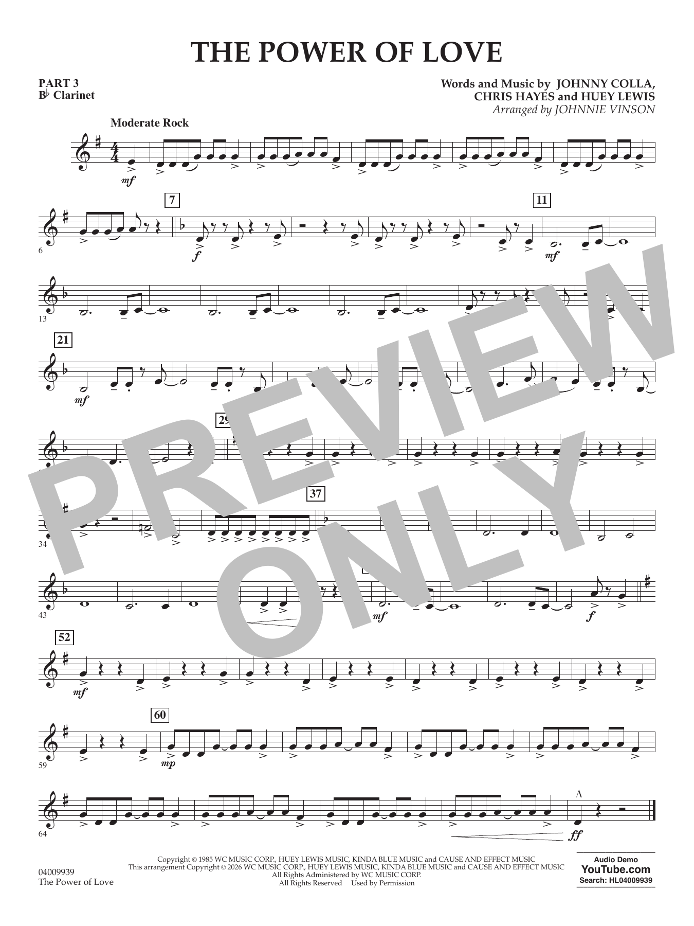 The Power Of Love (arr. Johnnie Vinson) - Pt.3 - Bb Clarinet